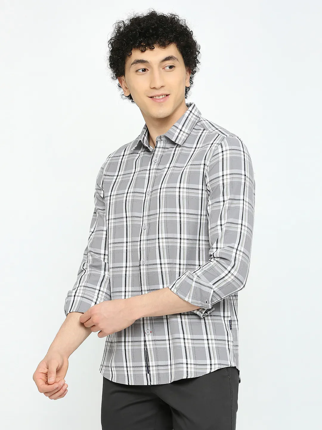 Grey Slim Straight Fit Regular Collar Long Sleeves Men's Shirt by Being Human Clothing - Image 4