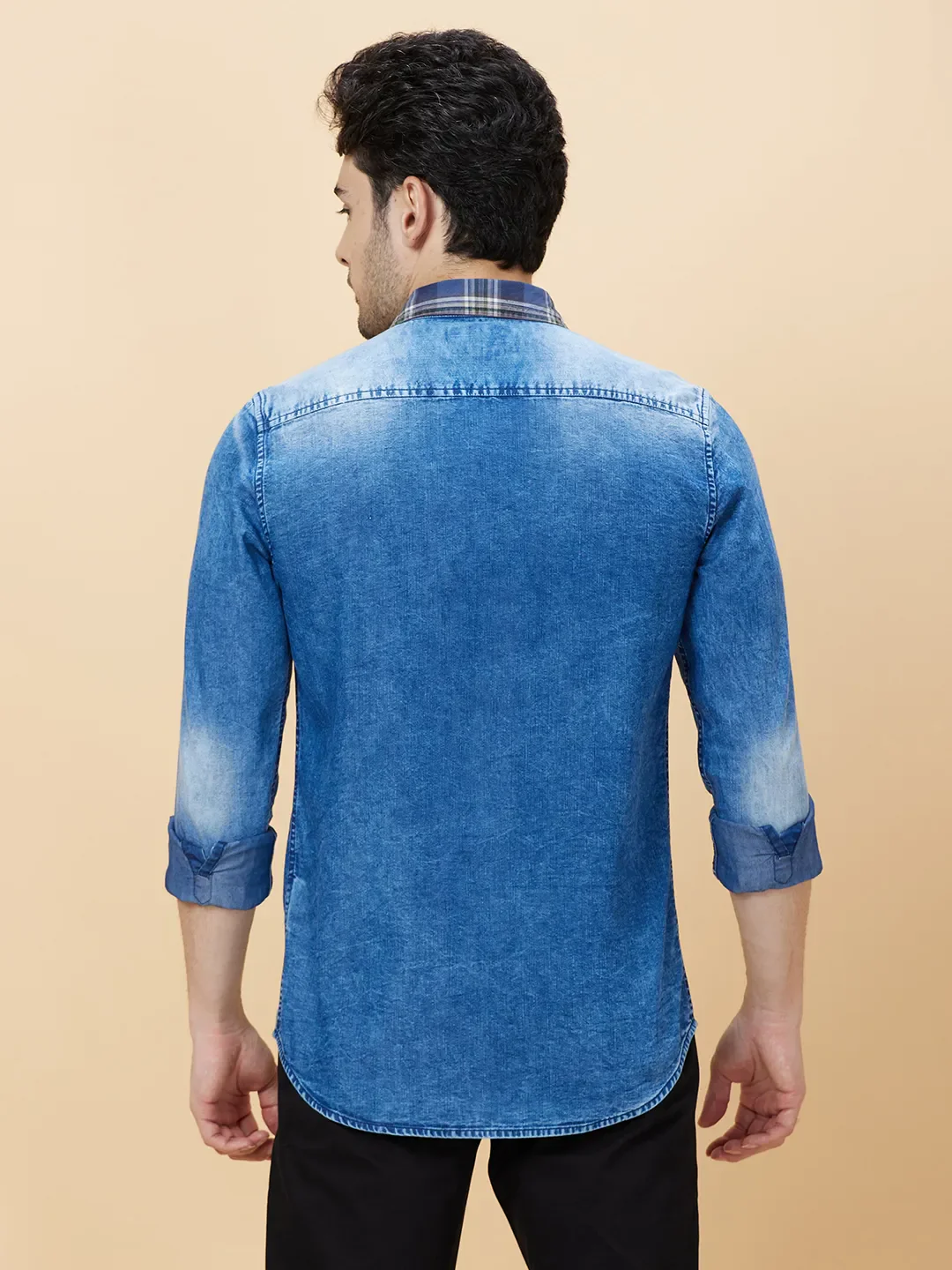 Indigo Slim Fit Regular Collar Men's Shirt by Being Human Clothing - Image 4