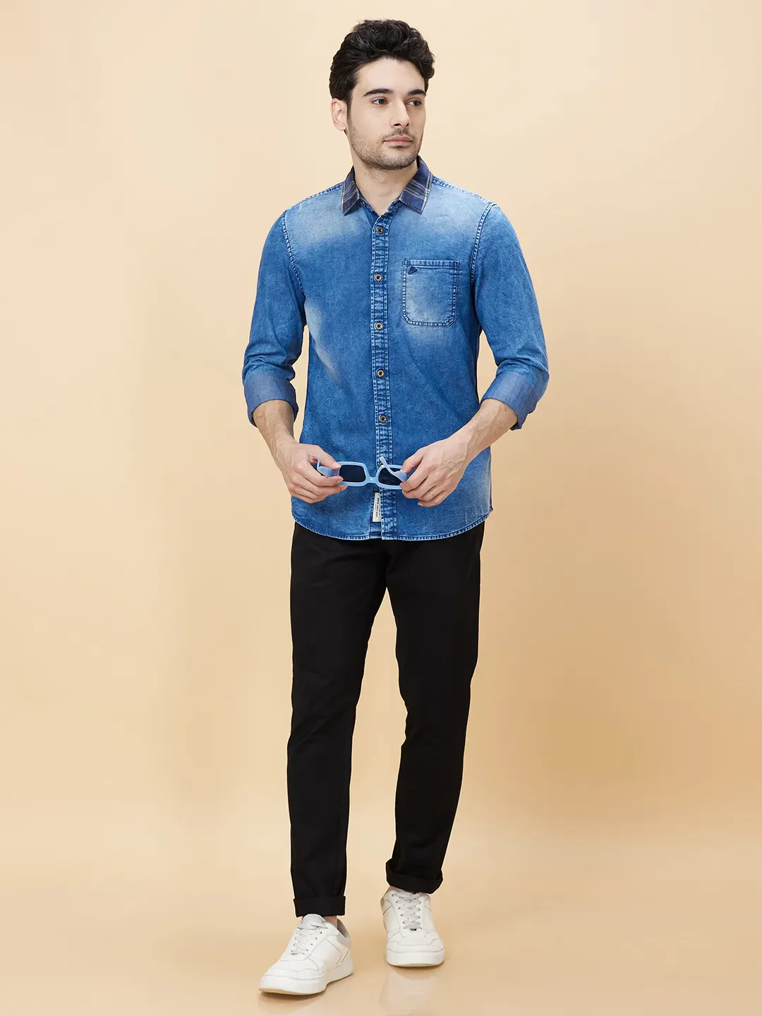 Indigo Slim Fit Regular Collar Men's Shirt by Being Human Clothing - Image 6