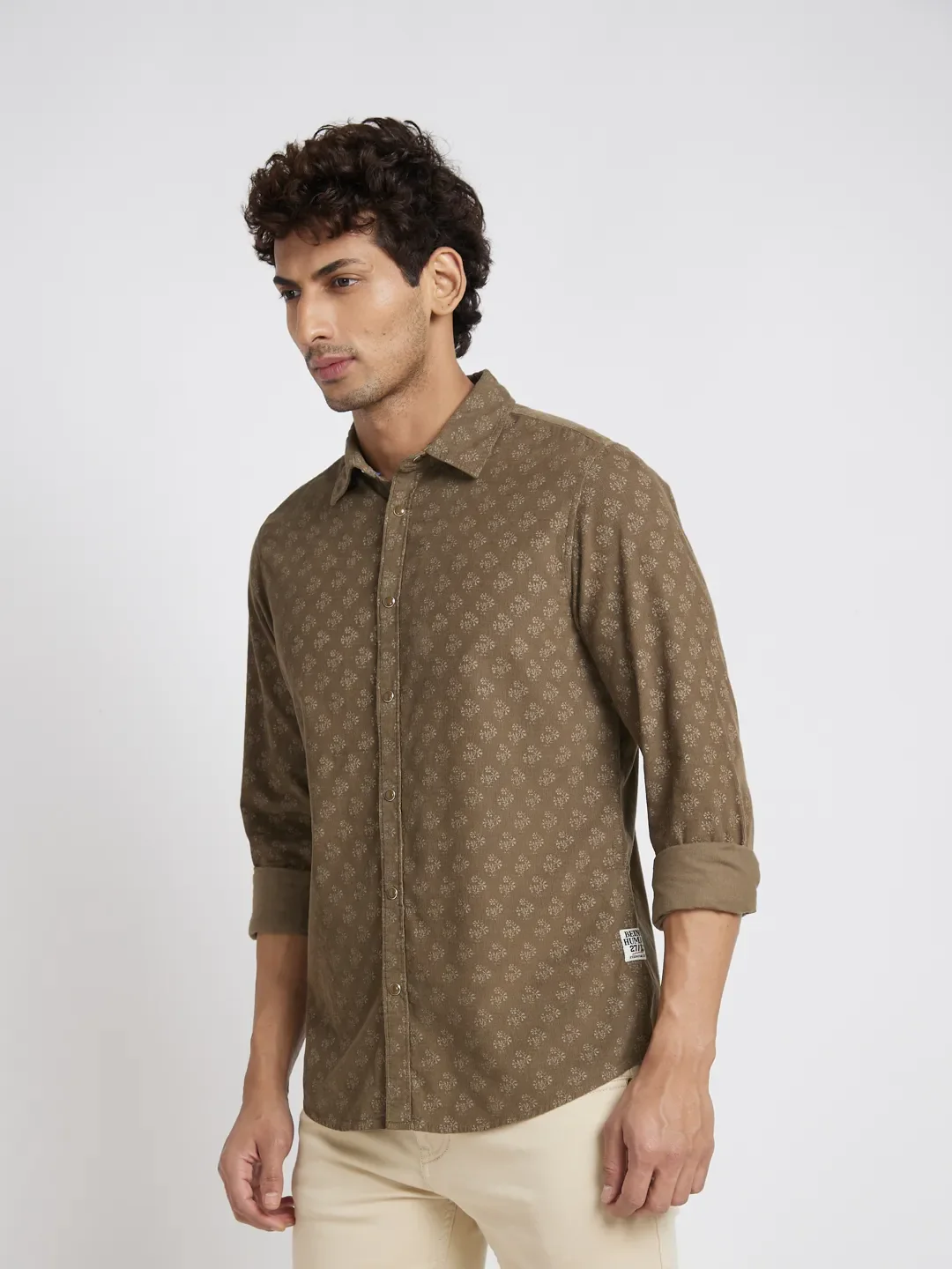 Khaki Slim Fit Regular Collar Men's Shirt by Being Human Clothing - Image 2