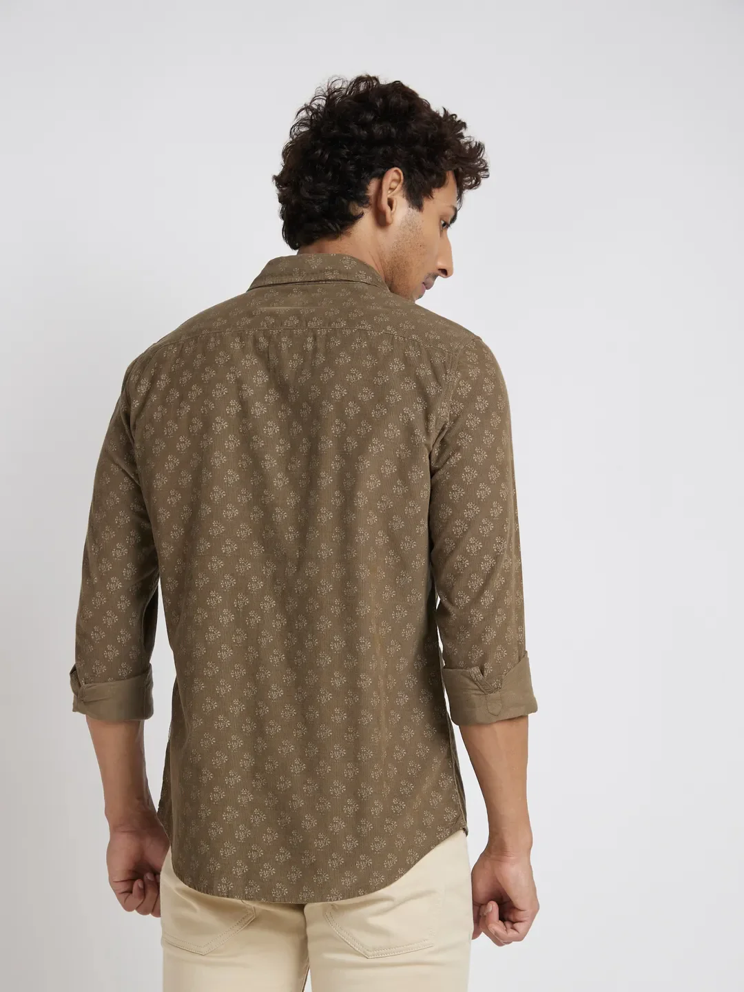 Khaki Slim Fit Regular Collar Men's Shirt by Being Human Clothing - Image 3