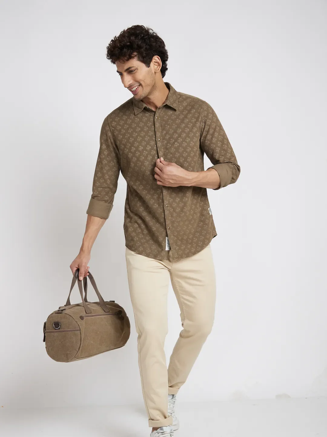 Khaki Slim Fit Regular Collar Men's Shirt by Being Human Clothing - Image 6