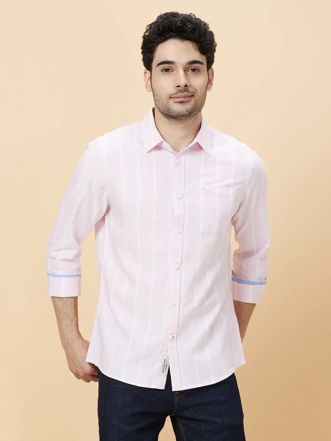 Light Pink Slim Fit Regular Collar Men's Shirt by Being Human Clothing