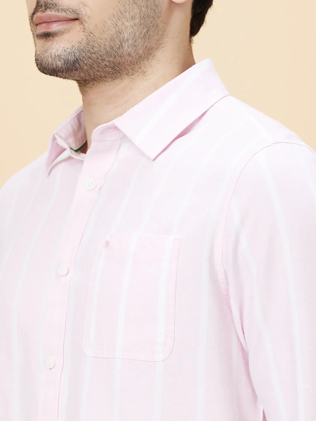 Light Pink Slim Fit Regular Collar Men's Shirt by Being Human Clothing - Image 5