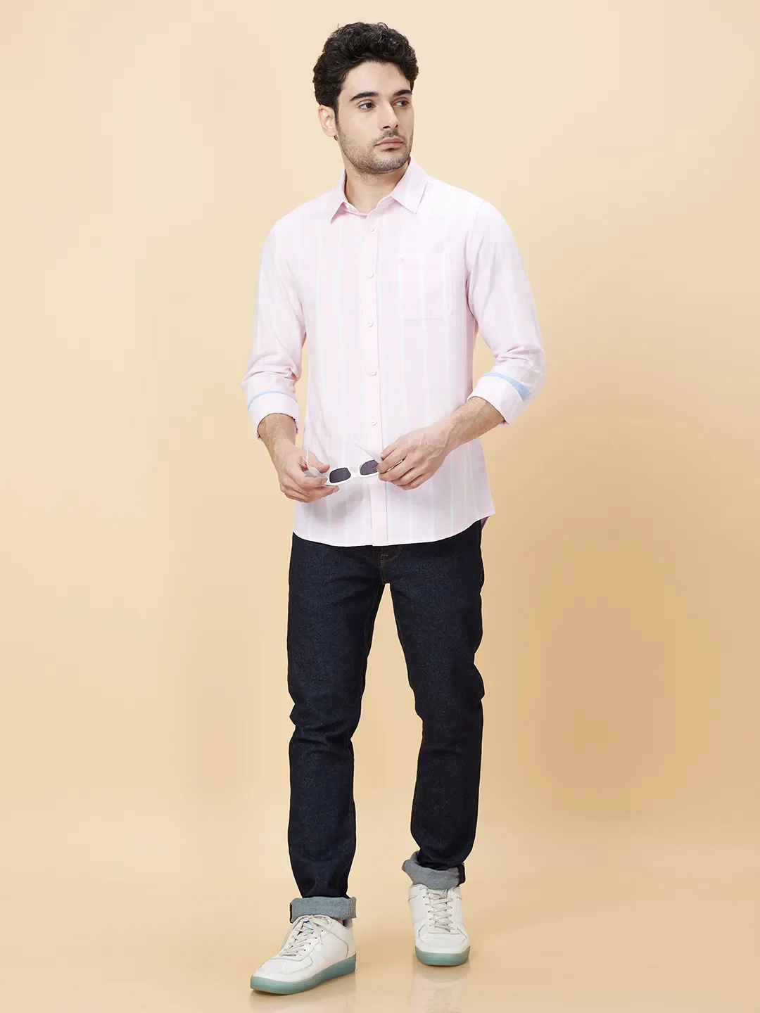 Light Pink Slim Fit Regular Collar Men's Shirt by Being Human Clothing - Image 6