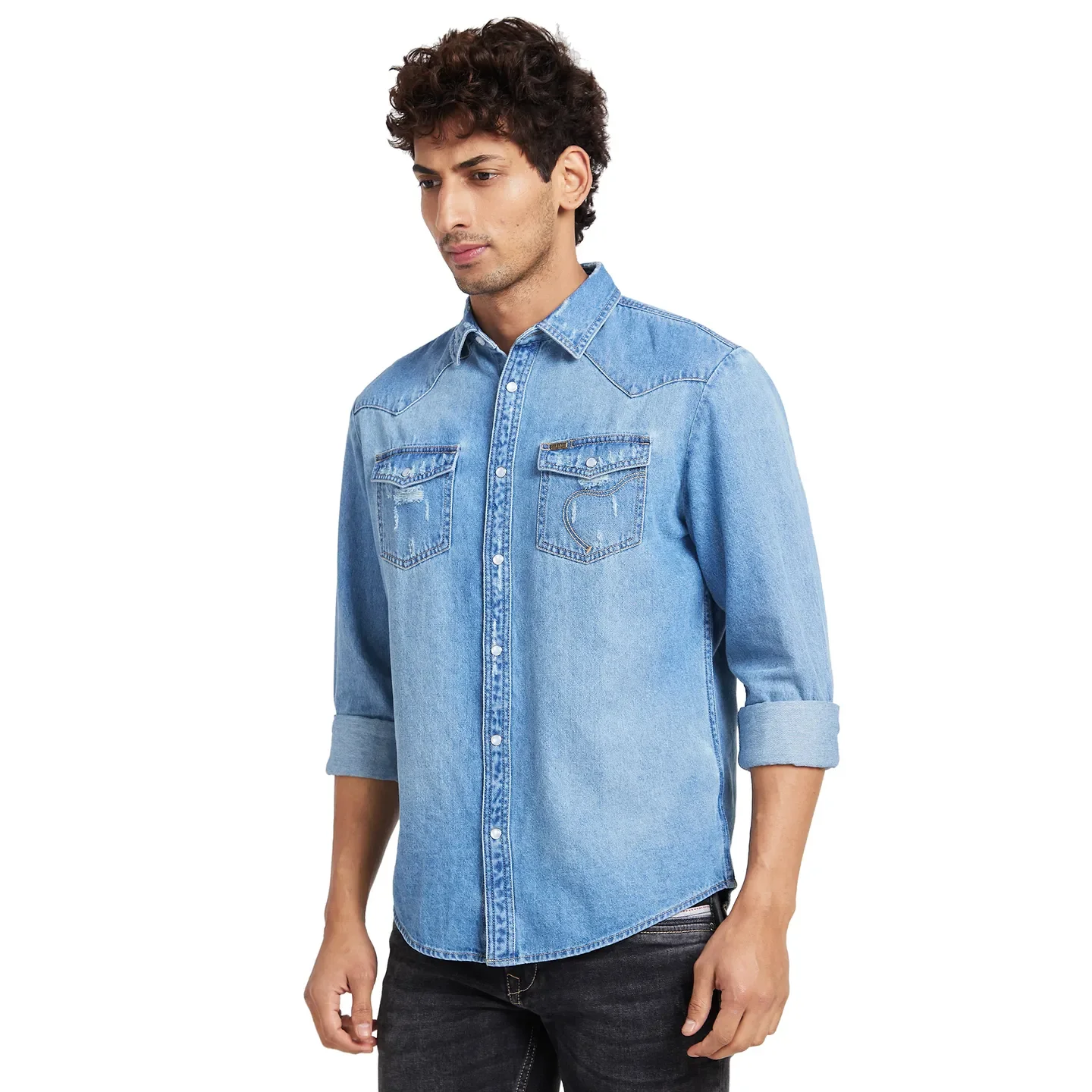 Blue Slim Straight Fit Regular Collar Long Sleeves Men's Shirt by Being Human Clothing - Image 3