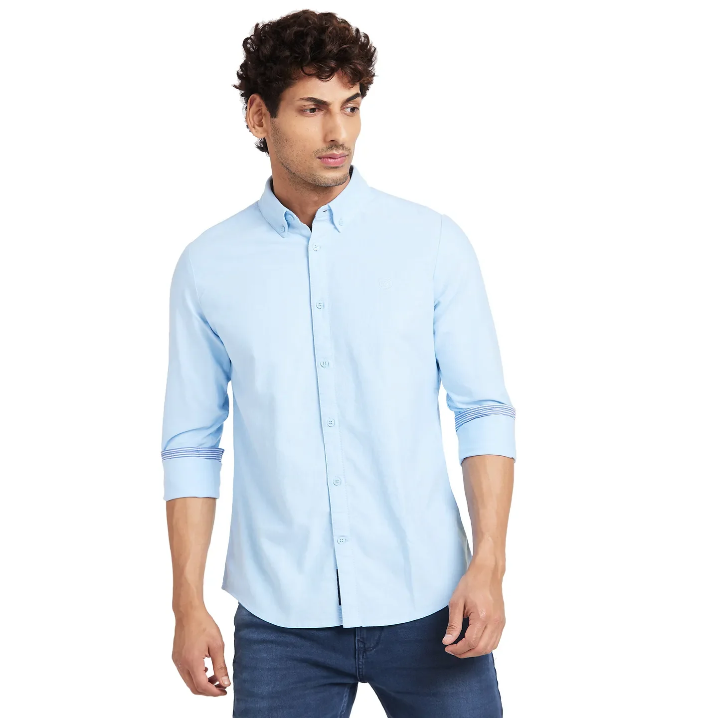 Light Blue Slim Fit Regular Collar Men's Shirt by Being Human Clothing