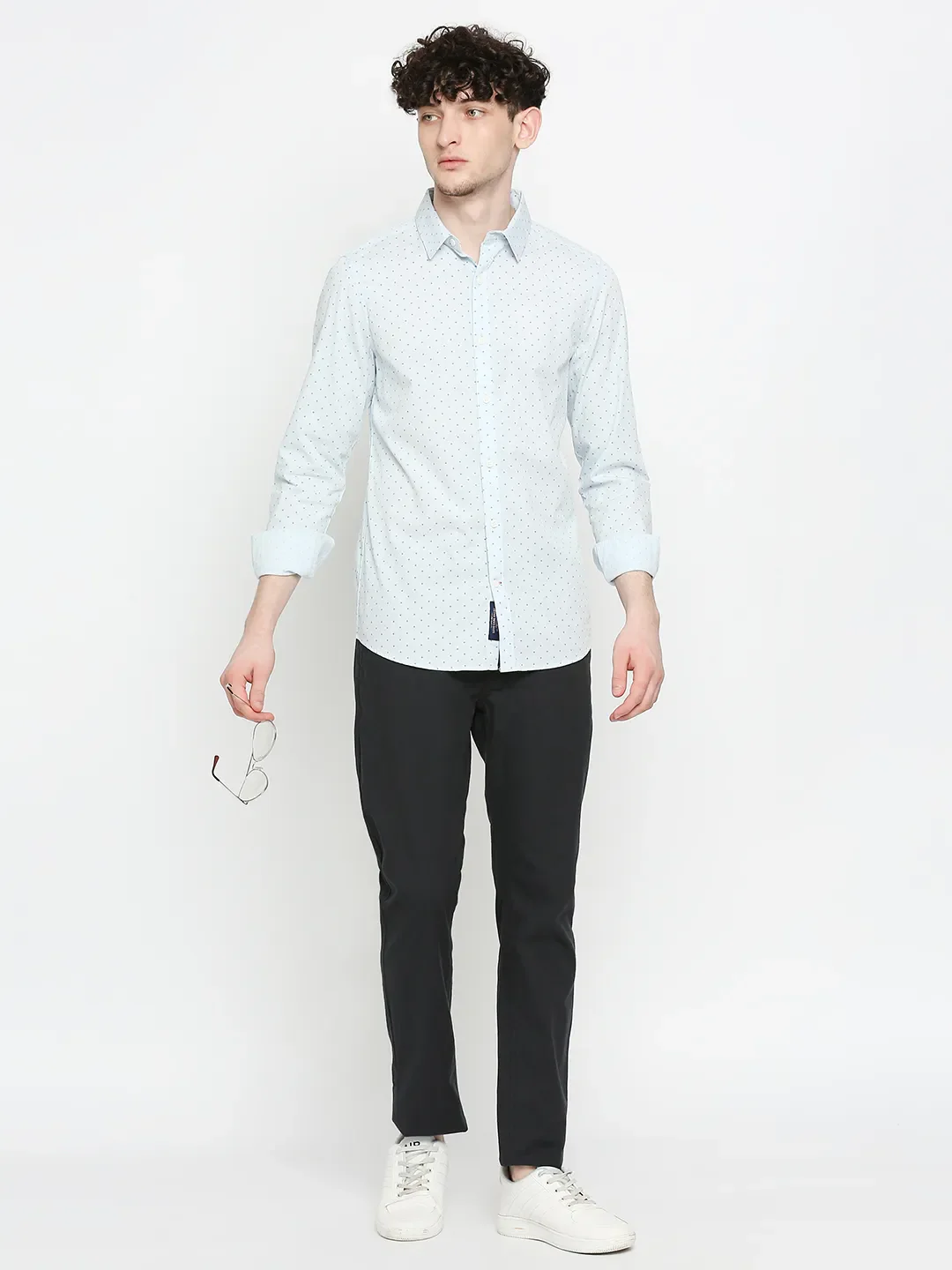 Light Blue Slim Fit Regular Collar Men's Shirt by Being Human Clothing - Image 6