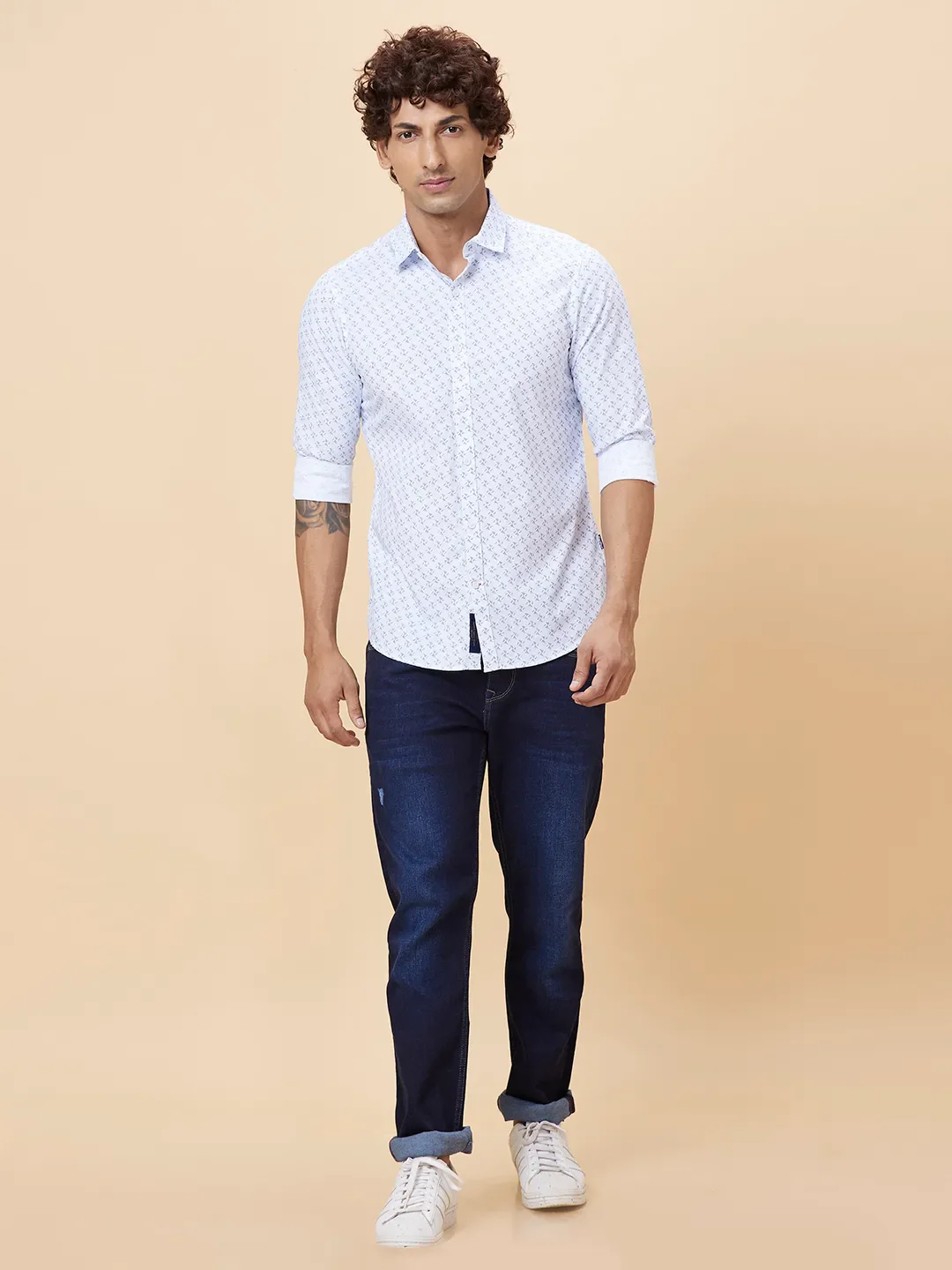 Blue Slim Straight Fit Regular Collar Long Sleeves Men's Shirt by Being Human Clothing - Image 2