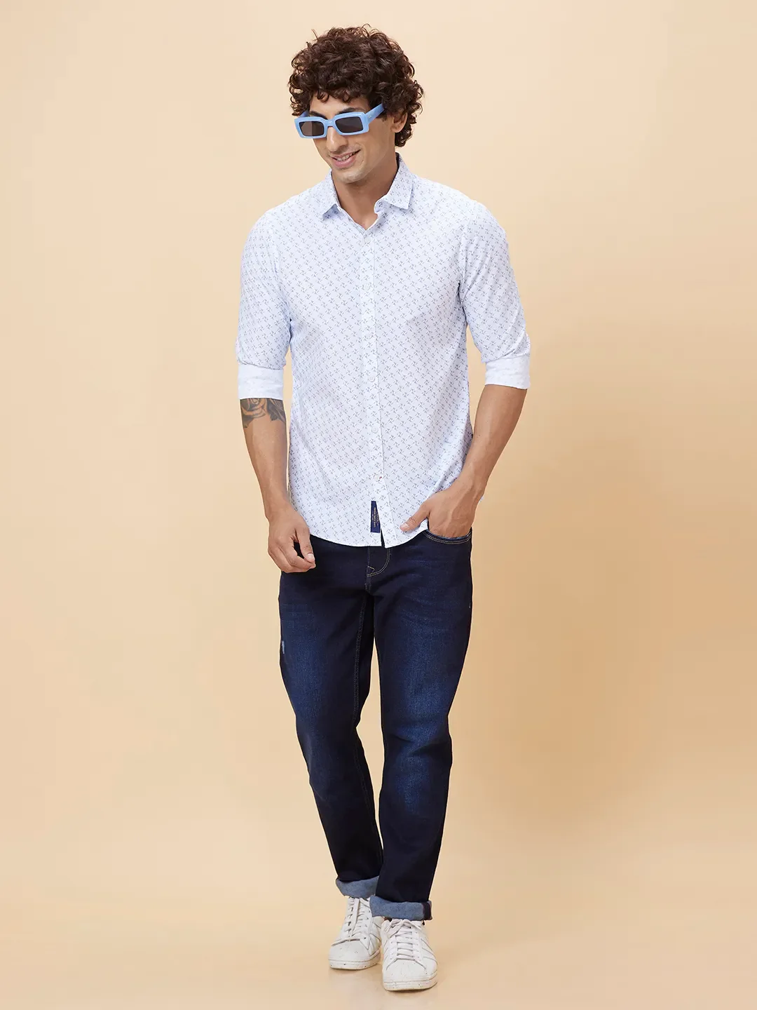Blue Slim Straight Fit Regular Collar Long Sleeves Men's Shirt by Being Human Clothing - Image 6