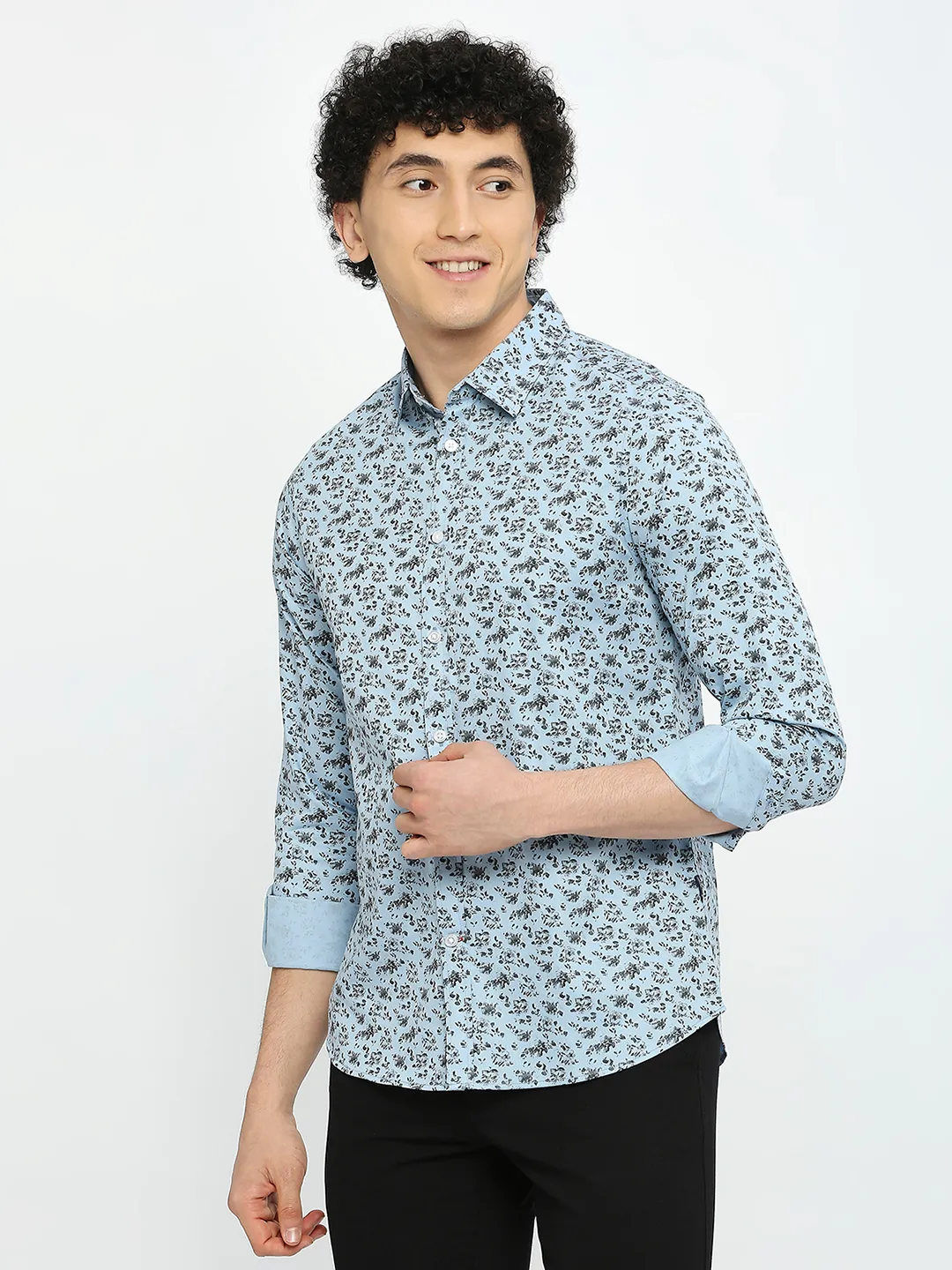 Blue Slim Straight Fit Regular Collar Long Sleeves Men's Shirt by Being Human Clothing - Image 2