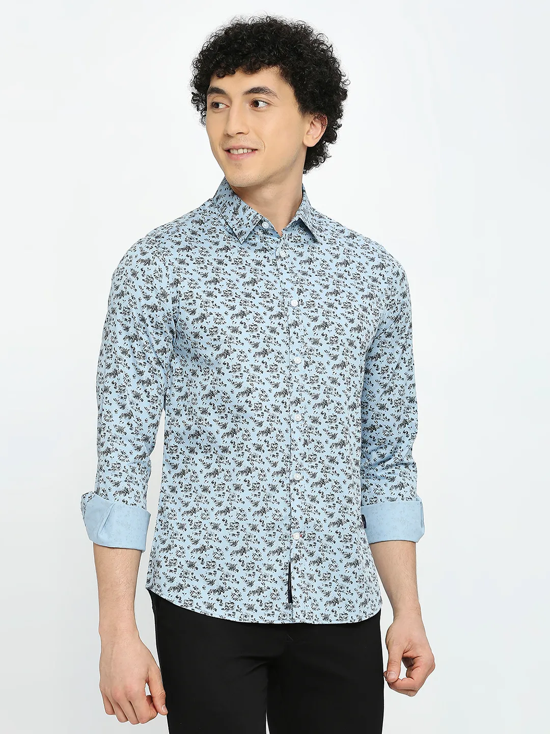 Blue Slim Straight Fit Regular Collar Long Sleeves Men's Shirt by Being Human Clothing - Image 3