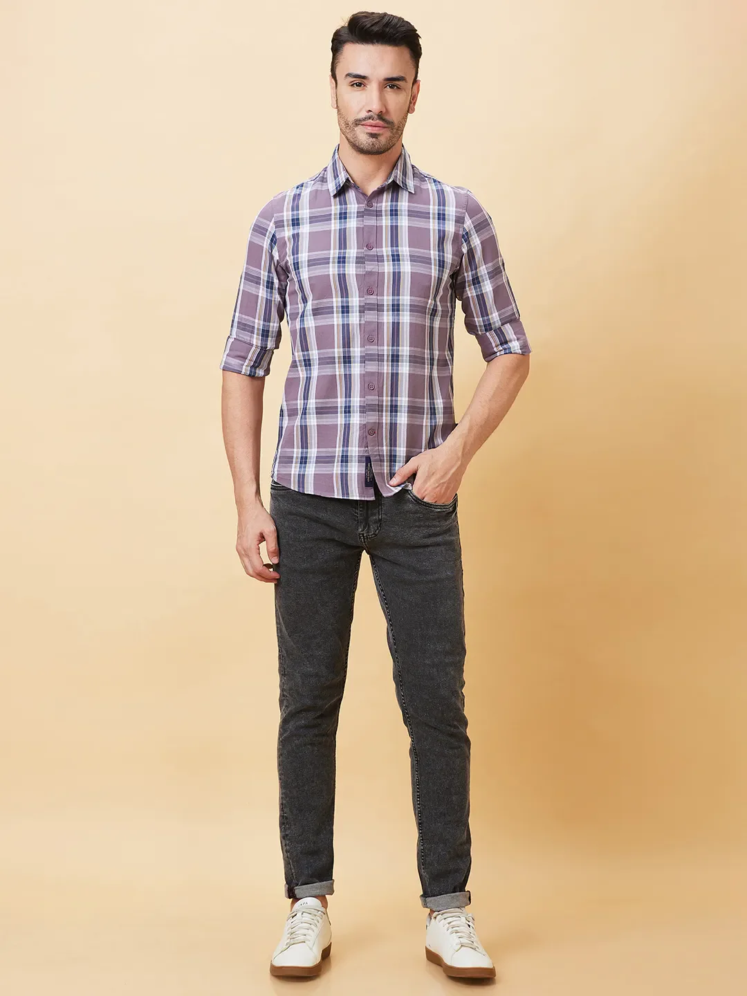 Brown Slim Straight Fit Regular Collar Long Sleeves Men's Shirt by Being Human Clothing - Image 2