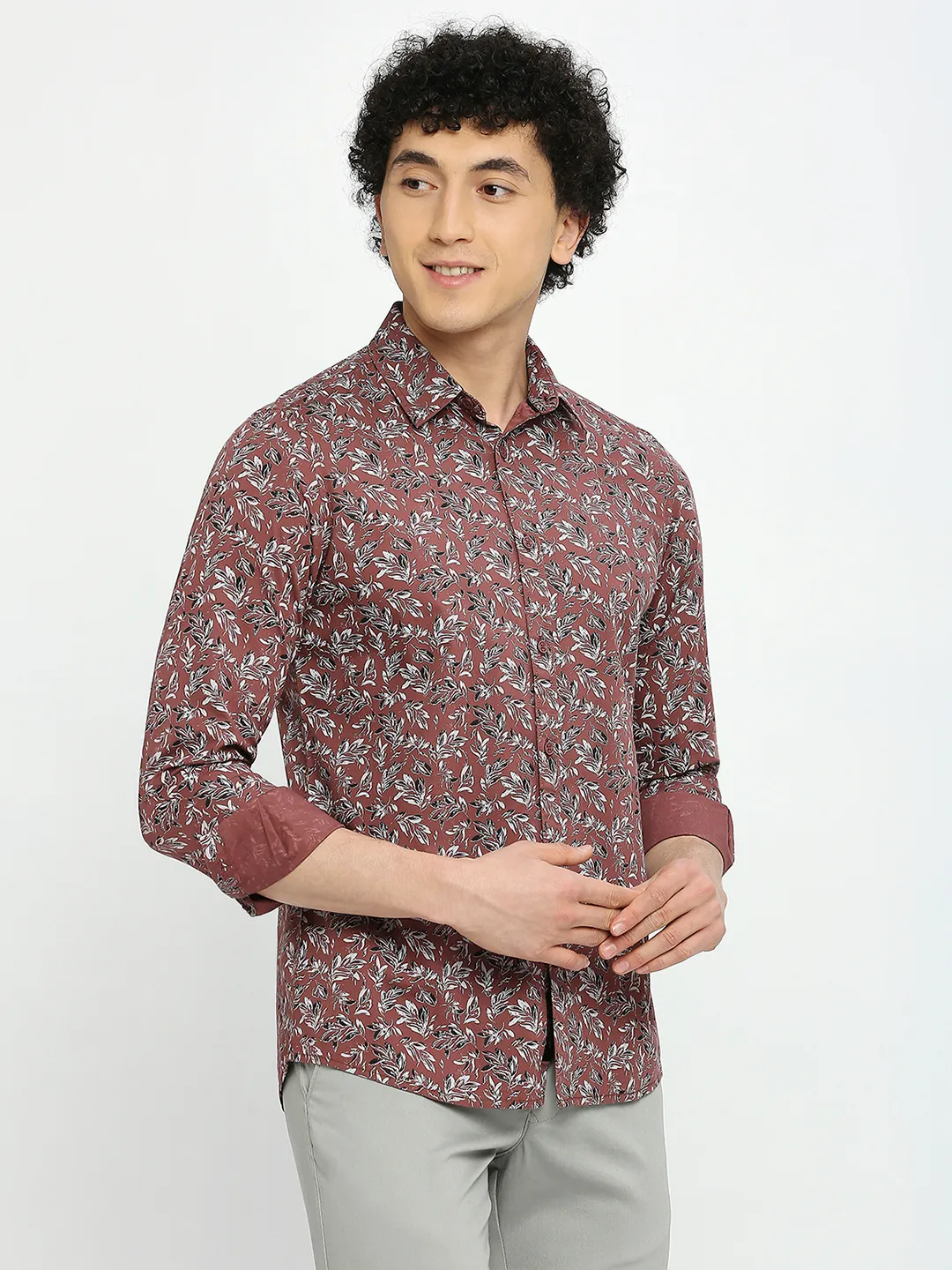 Red Slim Straight Fit Regular Collar Long Sleeves Men's Shirt by Being Human Clothing - Image 3