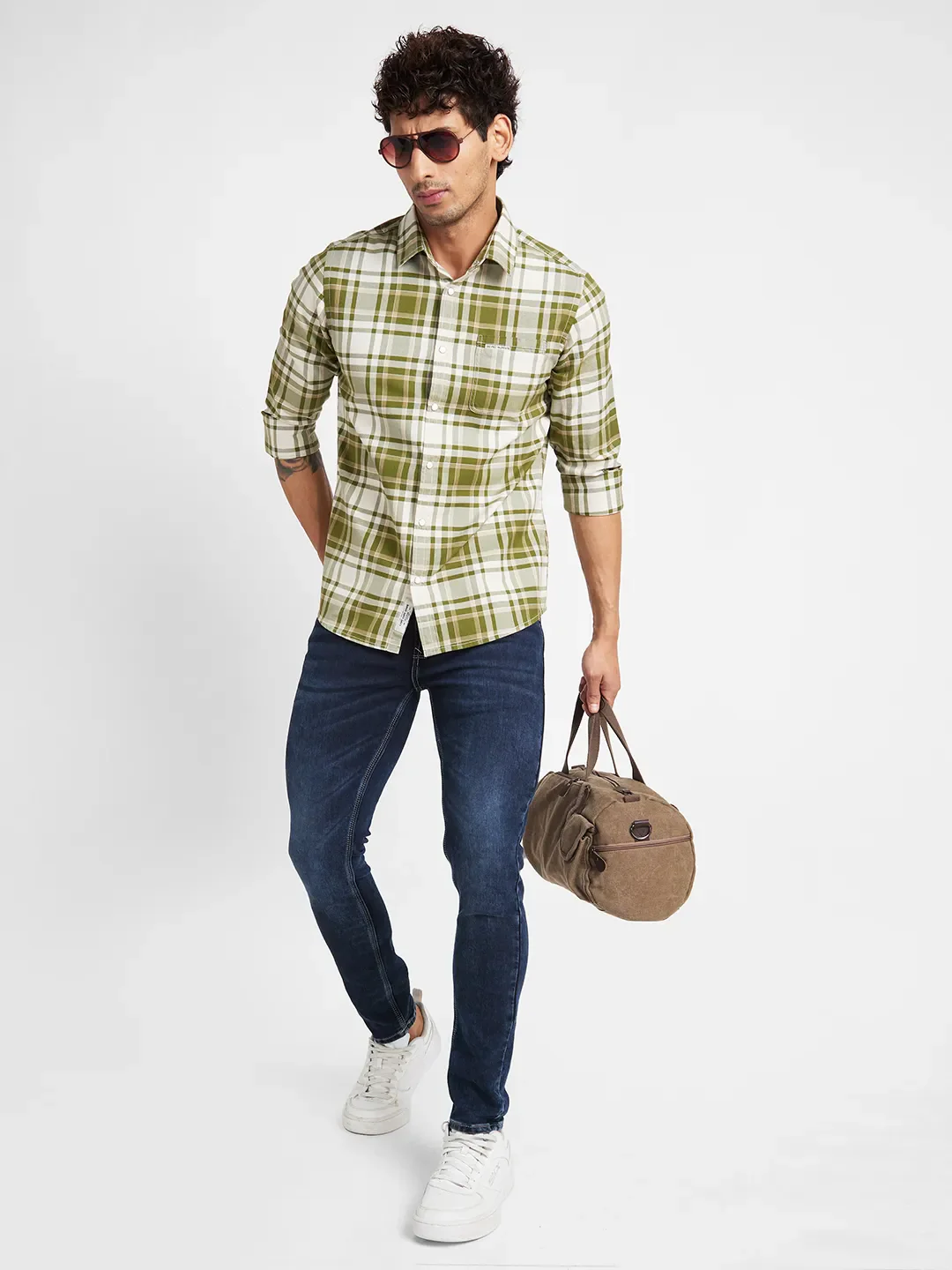 Light Olive Slim Fit Regular Collar Men's Shirt by Being Human Clothing - Image 6