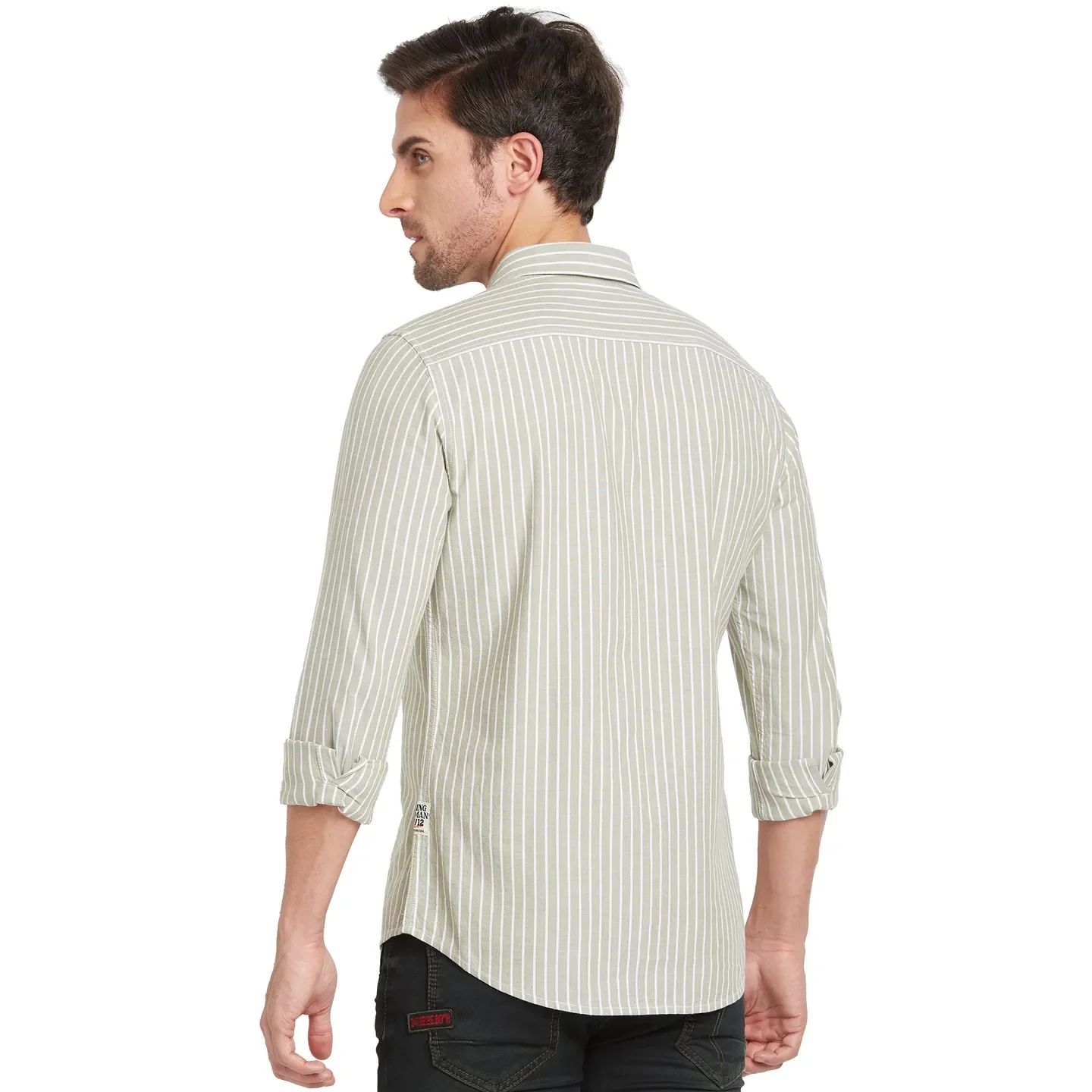 Olive Slim Straight Fit Regular Collar Long Sleeves Men's Shirt by Being Human Clothing - Image 3