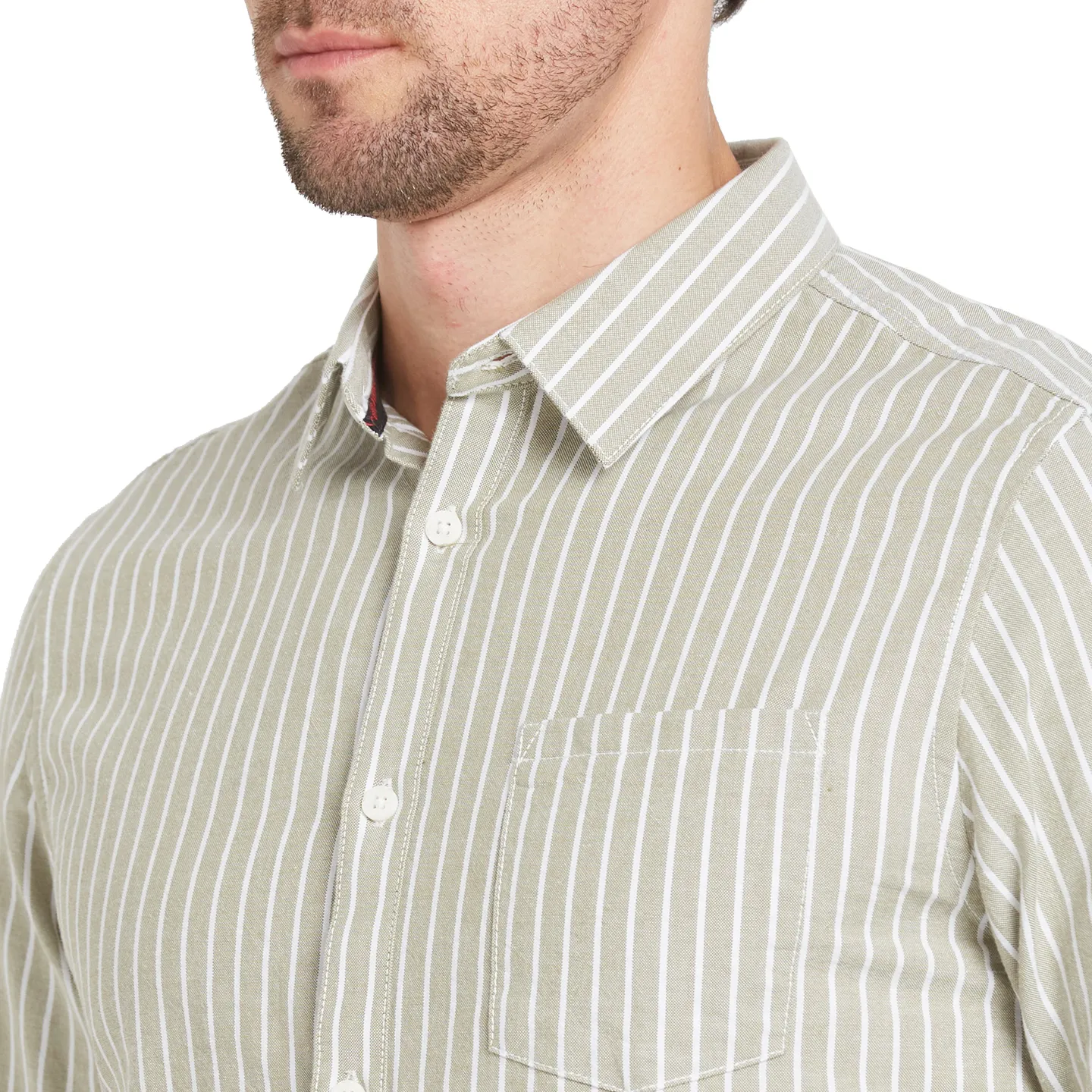 Olive Slim Straight Fit Regular Collar Long Sleeves Men's Shirt by Being Human Clothing - Image 5