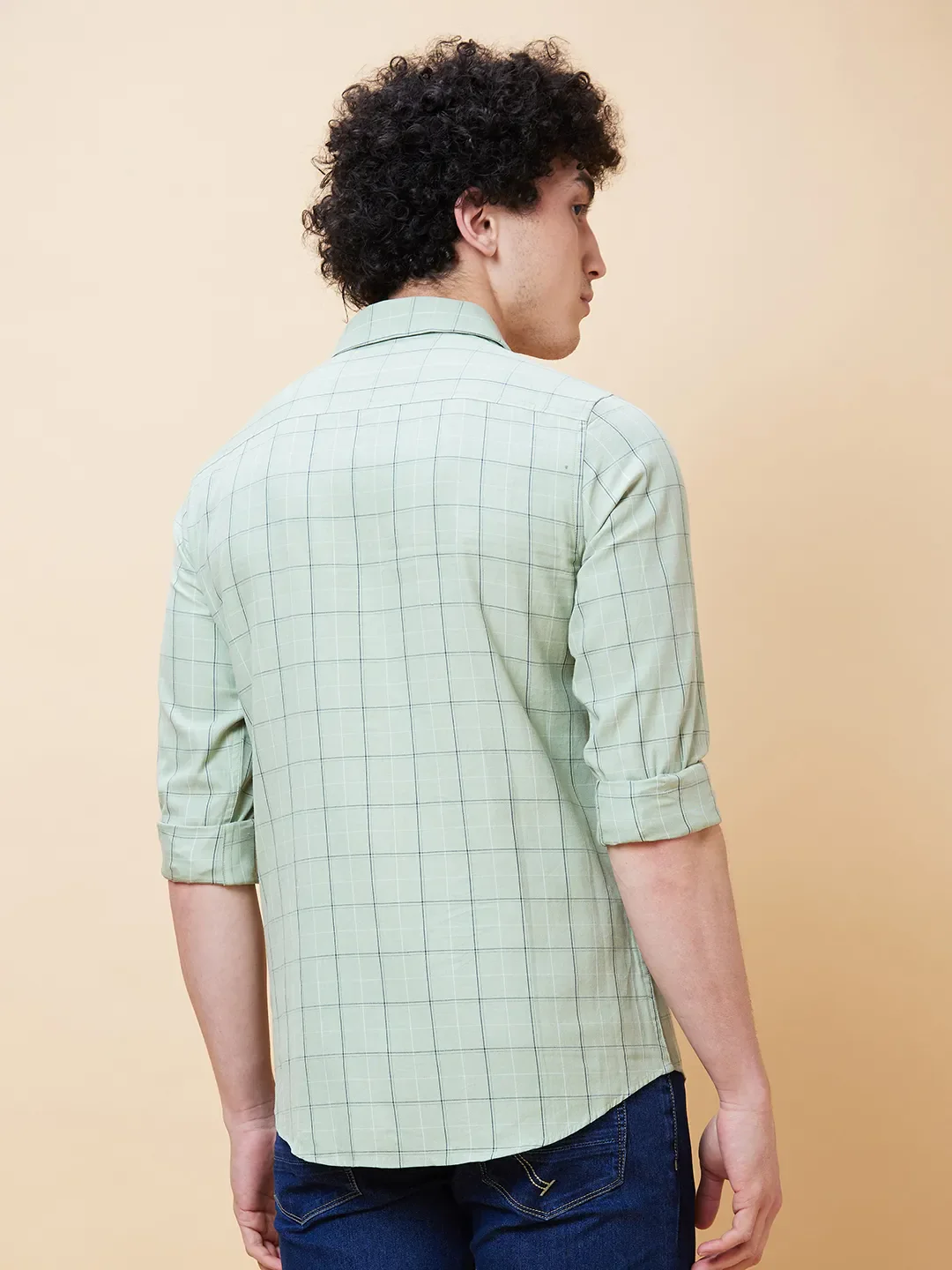 Olive Slim Straight Fit Regular Collar Long Sleeves Men's Shirt by Being Human Clothing - Image 2