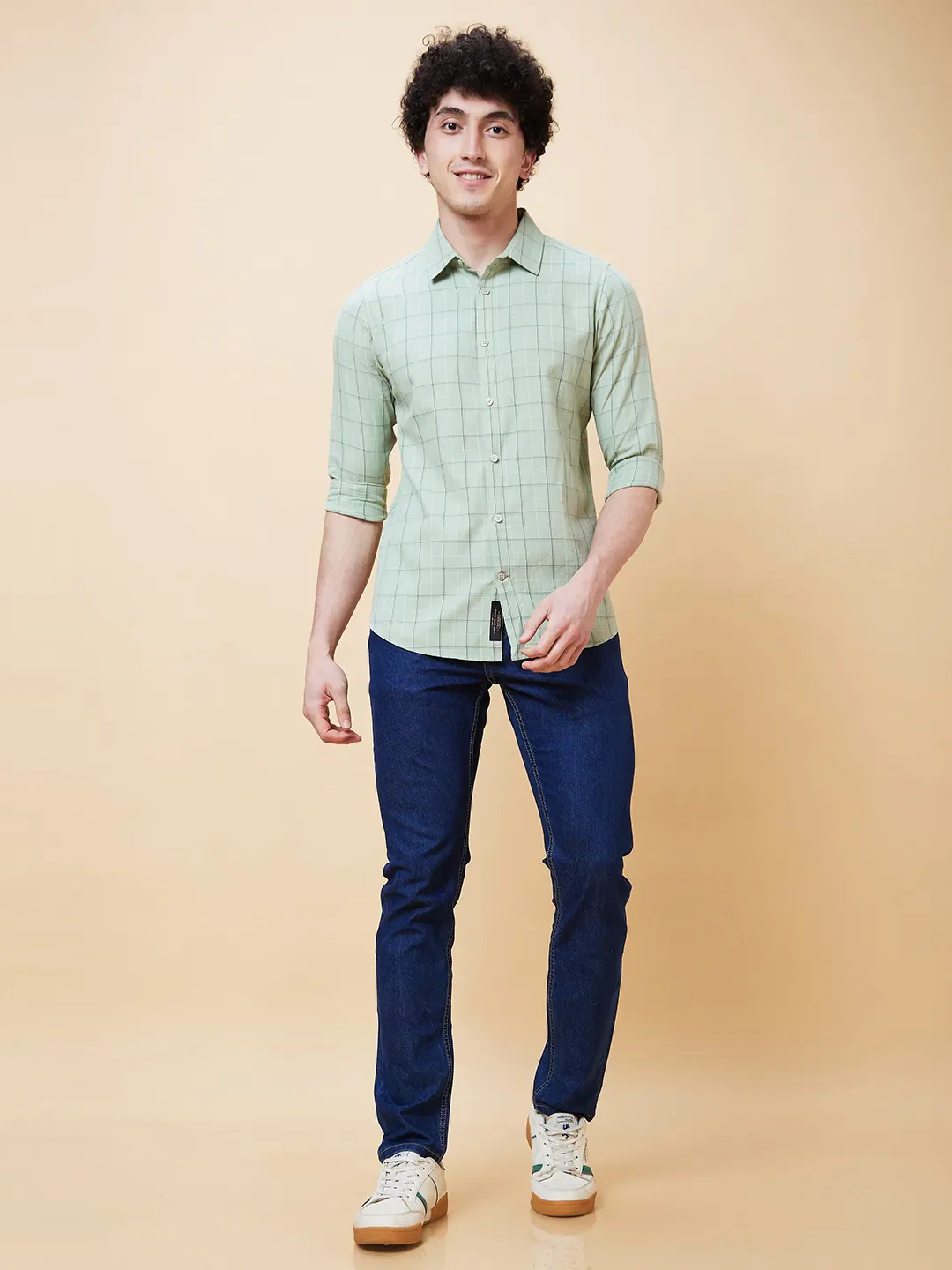 Olive Slim Straight Fit Regular Collar Long Sleeves Men's Shirt by Being Human Clothing - Image 5