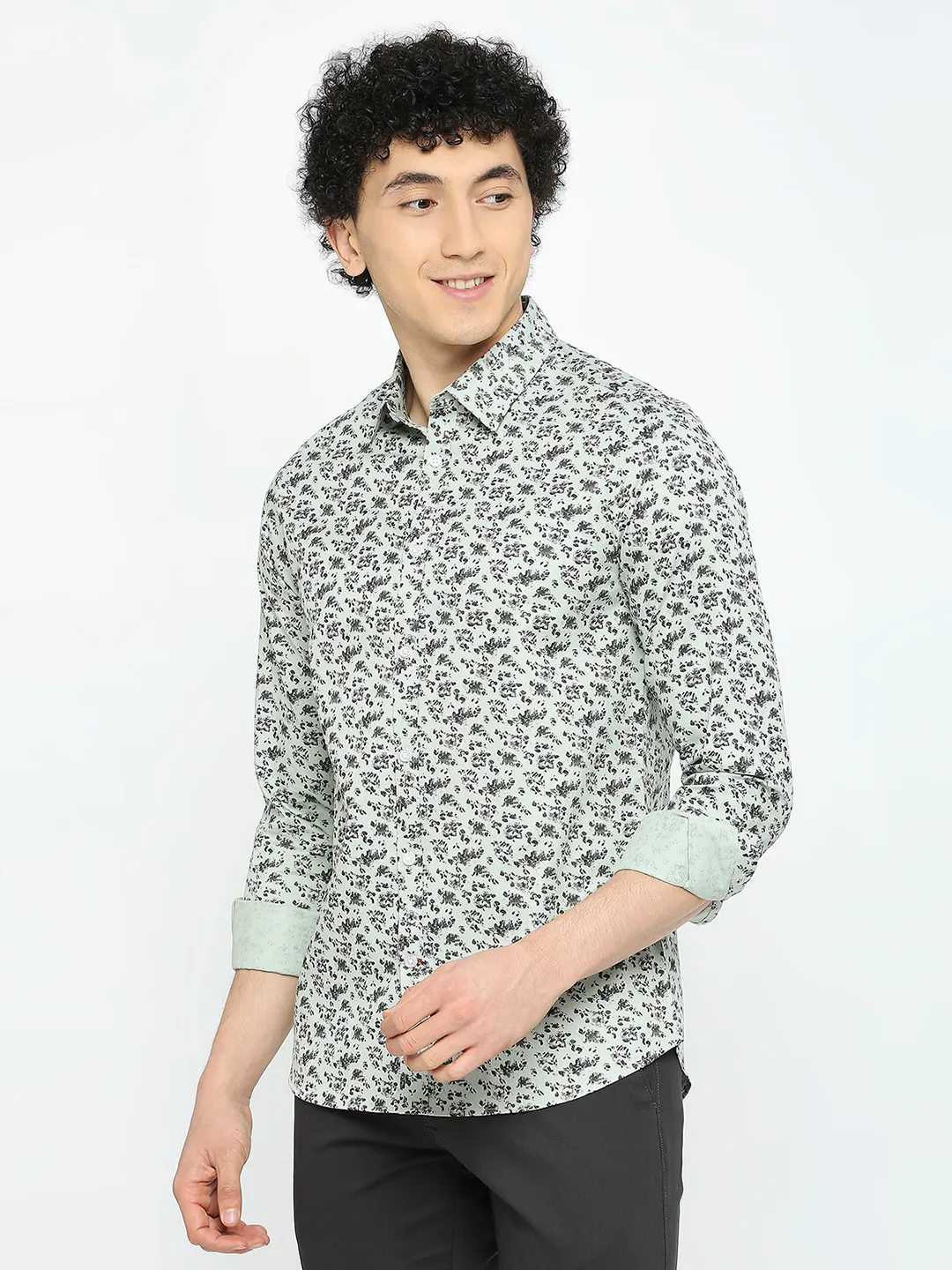 Olive Slim Straight Fit Regular Collar Long Sleeves Men's Shirt by Being Human Clothing - Image 2
