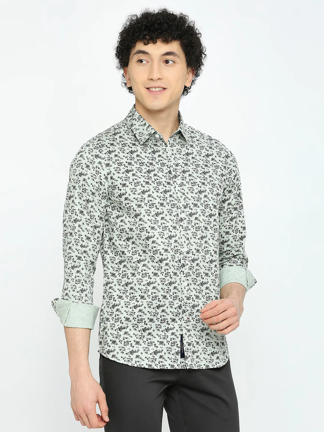 Olive Slim Straight Fit Regular Collar Long Sleeves Men's Shirt by Being Human Clothing - Image 3