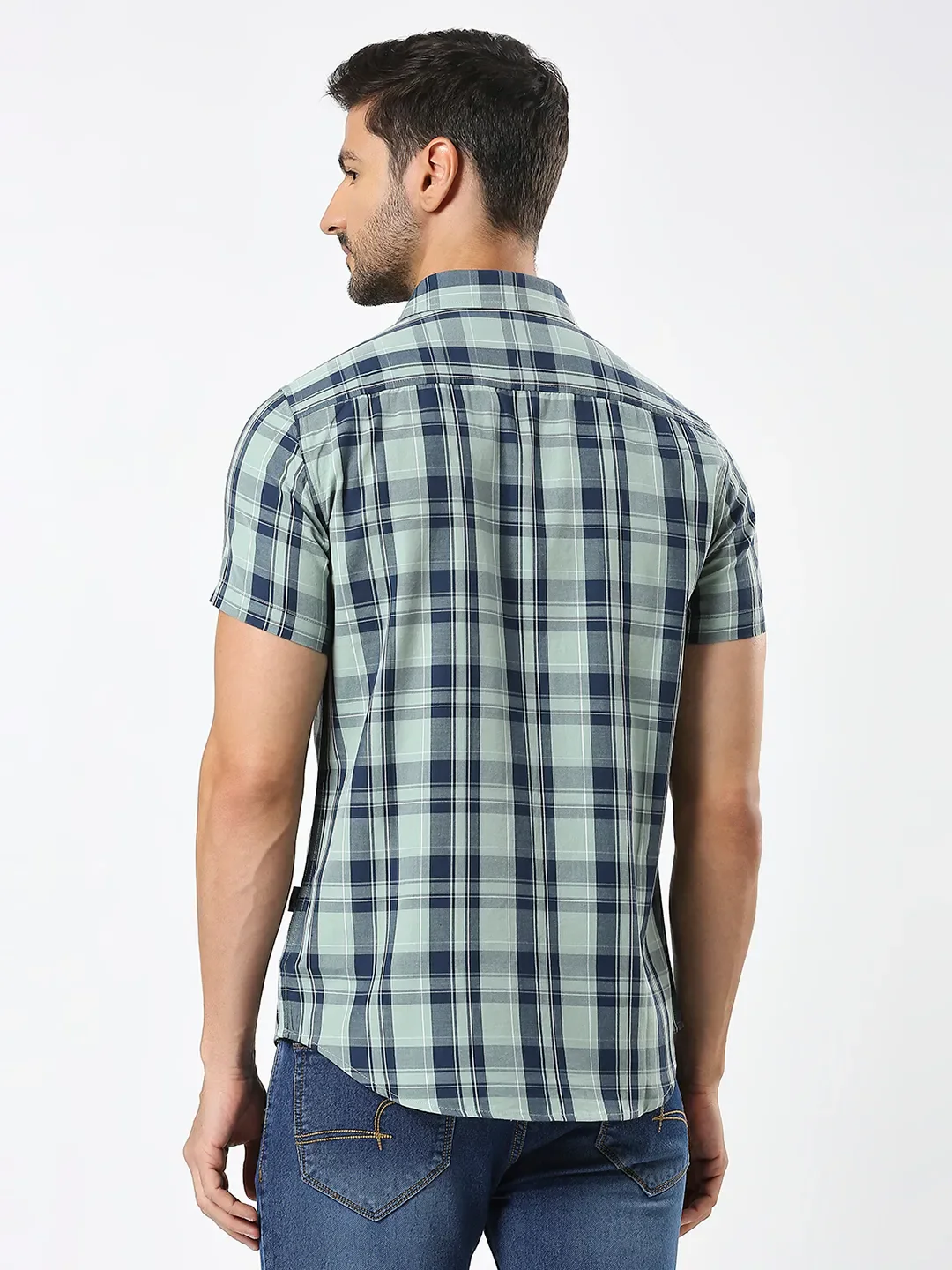 Olive Slim Straight Fit Regular Collar Short Sleeves Men's Shirt by Being Human Clothing - Image 4