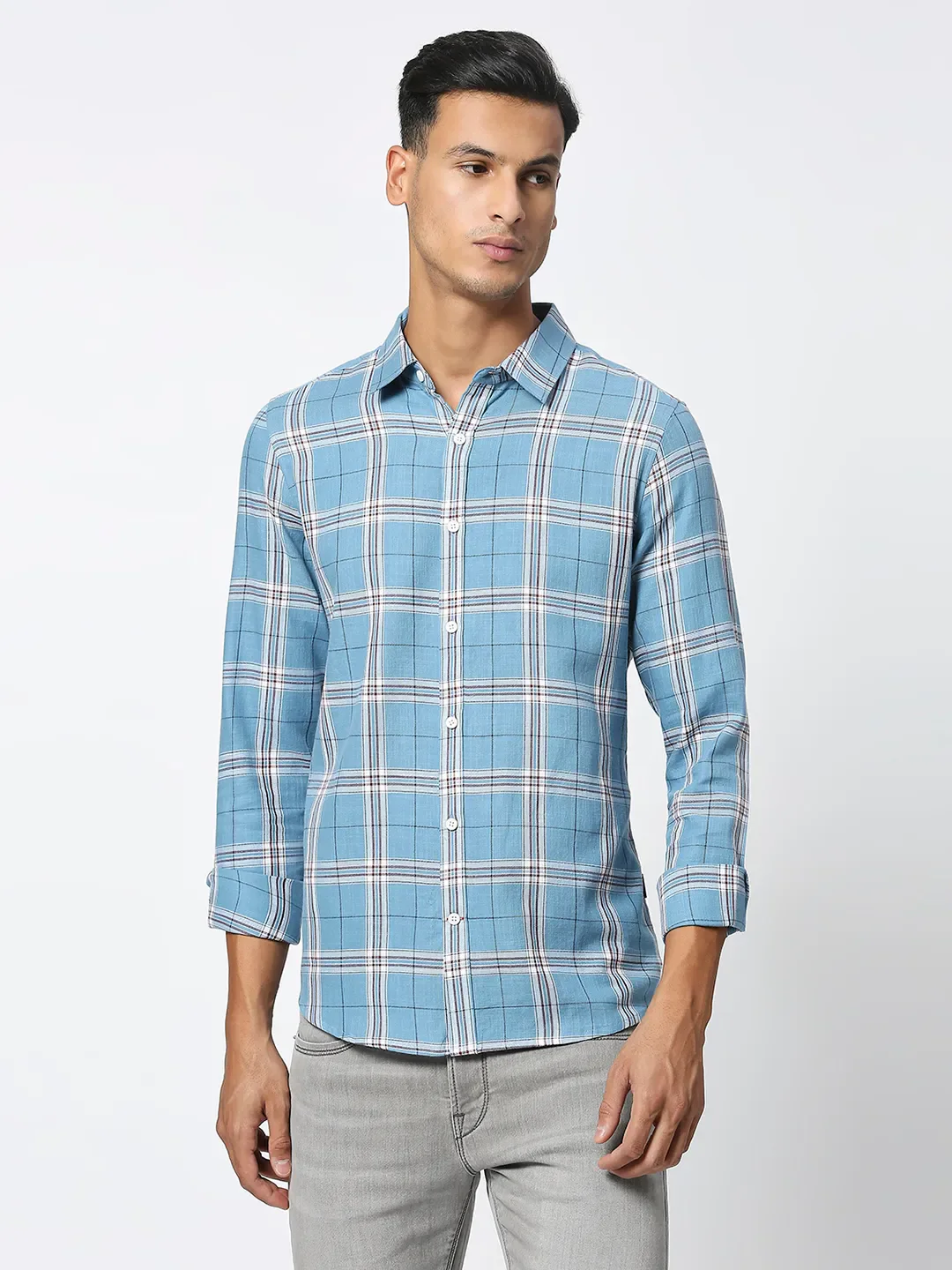 Green Slim Straight Fit Regular Collar Long Sleeves Men's Shirt by Being Human Clothing