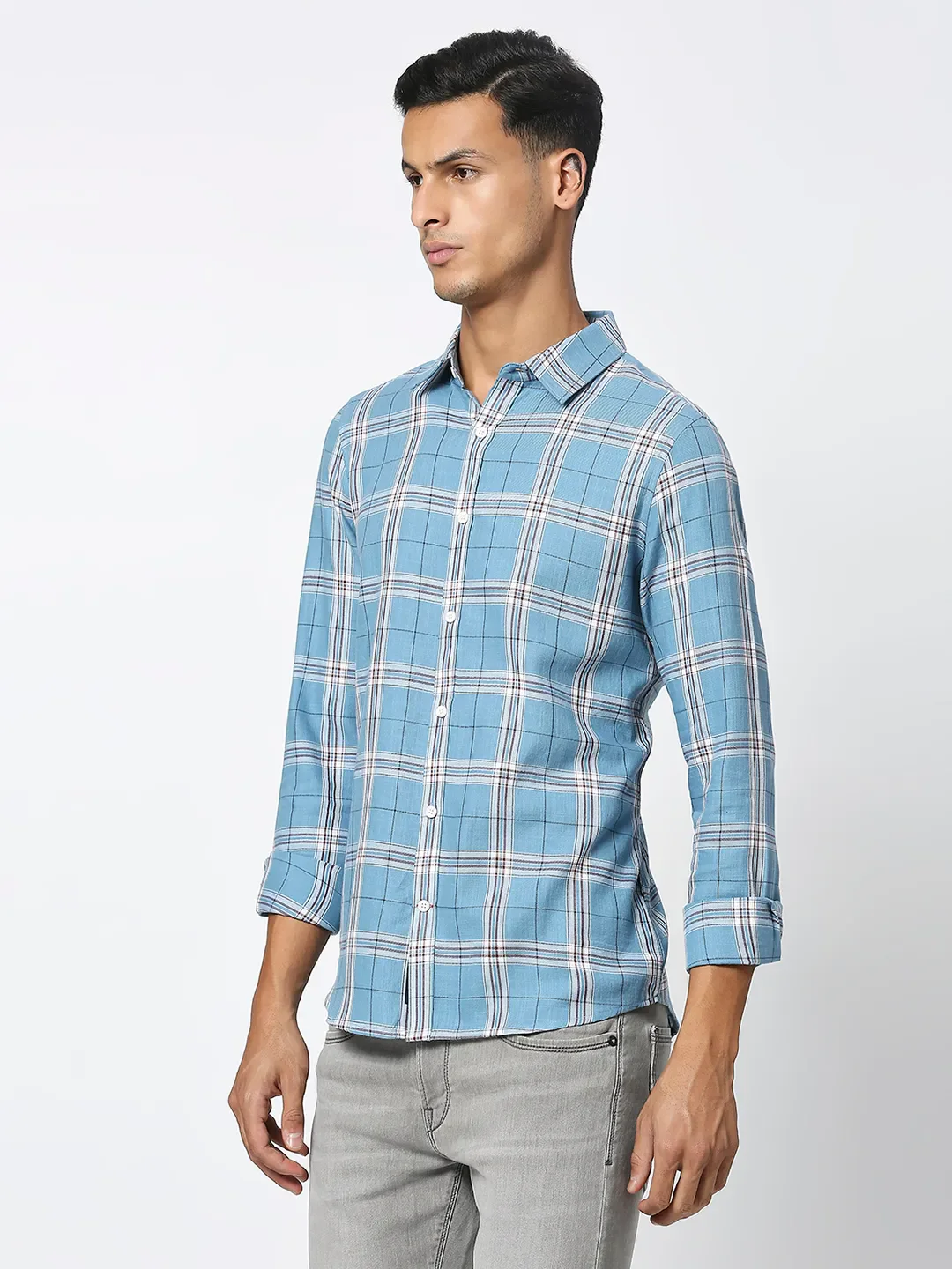 Green Slim Straight Fit Regular Collar Long Sleeves Men's Shirt by Being Human Clothing - Image 2