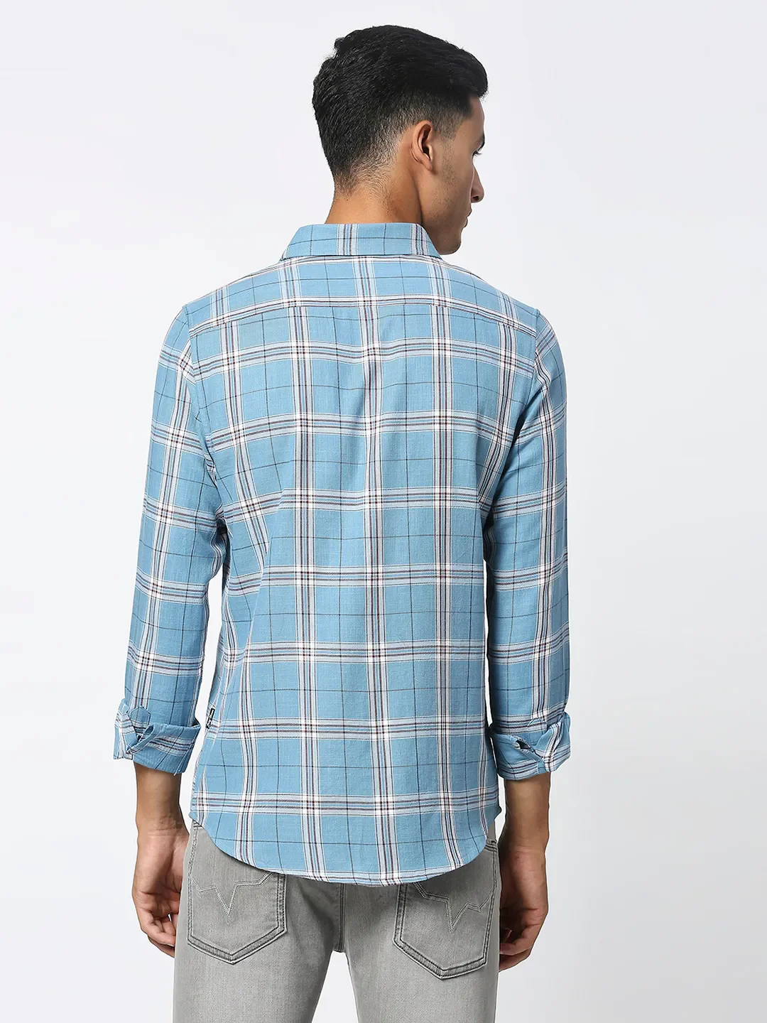 Green Slim Straight Fit Regular Collar Long Sleeves Men's Shirt by Being Human Clothing - Image 4
