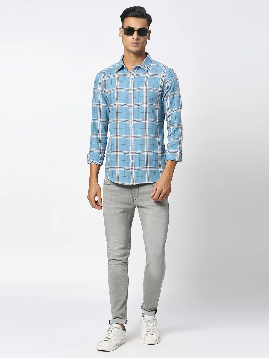 Green Slim Straight Fit Regular Collar Long Sleeves Men's Shirt by Being Human Clothing - Image 6