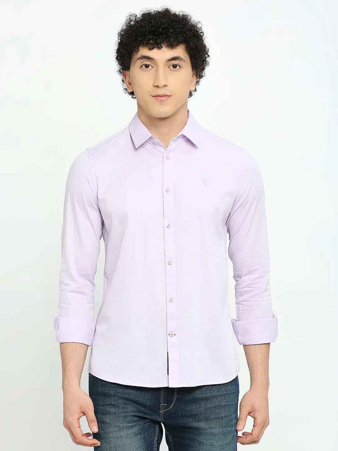 Purple Slim Straight Fit Regular Collar Long Sleeves Men's Shirt by Being Human Clothing