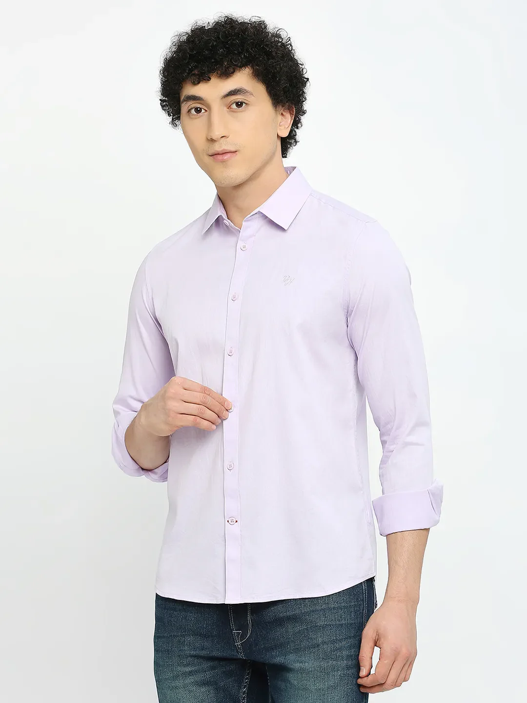 Purple Slim Straight Fit Regular Collar Long Sleeves Men's Shirt by Being Human Clothing - Image 2