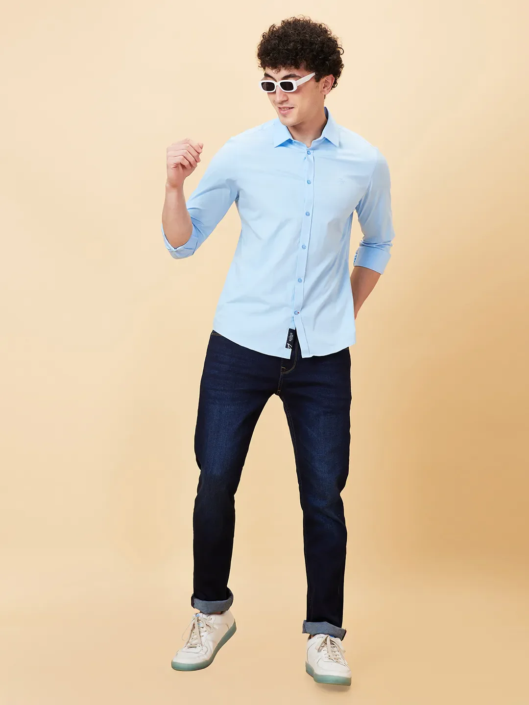 Blue Slim Straight Fit Regular Collar Long Sleeves Men's Shirt by Being Human Clothing - Image 2