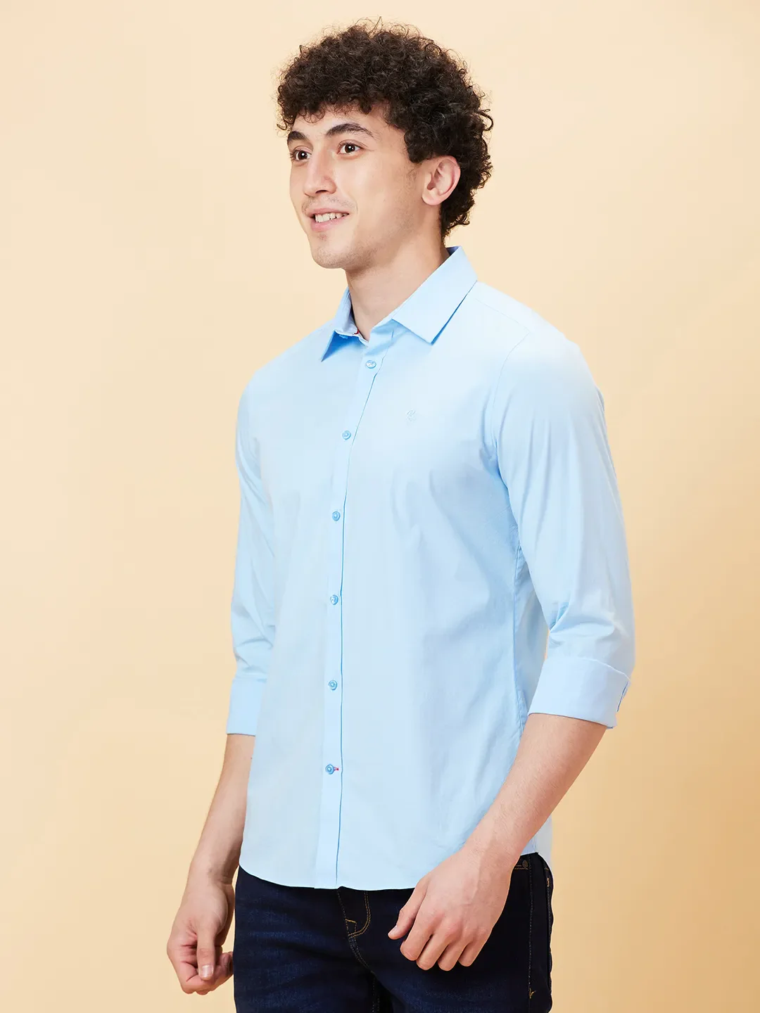 Blue Slim Straight Fit Regular Collar Long Sleeves Men's Shirt by Being Human Clothing - Image 3
