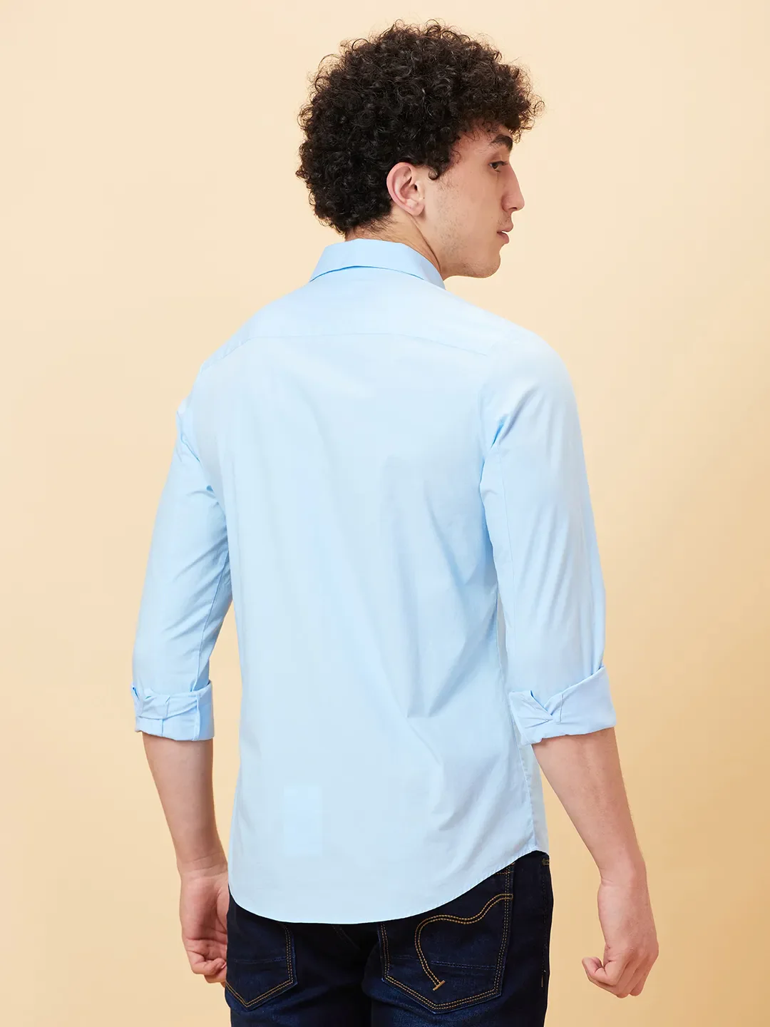 Blue Slim Straight Fit Regular Collar Long Sleeves Men's Shirt by Being Human Clothing - Image 4
