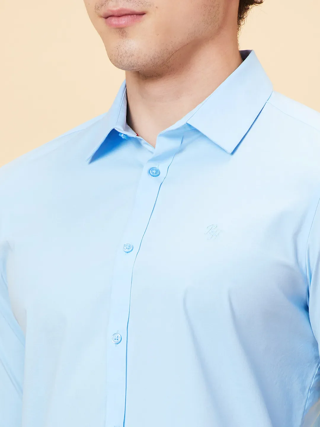 Blue Slim Straight Fit Regular Collar Long Sleeves Men's Shirt by Being Human Clothing - Image 5