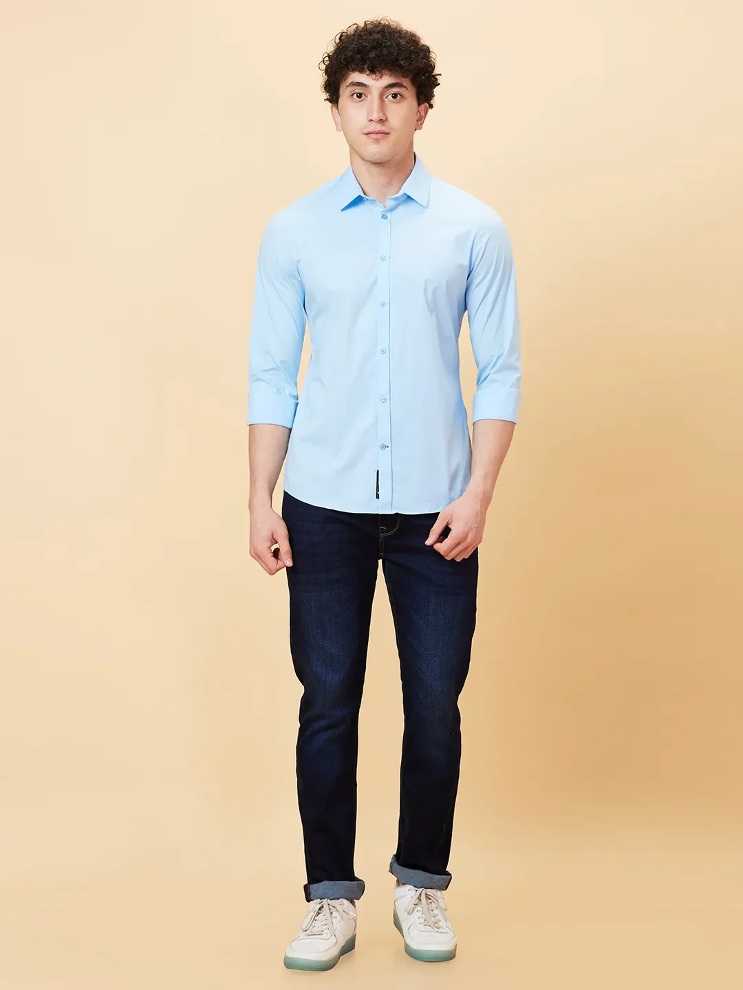 Blue Slim Straight Fit Regular Collar Long Sleeves Men's Shirt by Being Human Clothing - Image 6