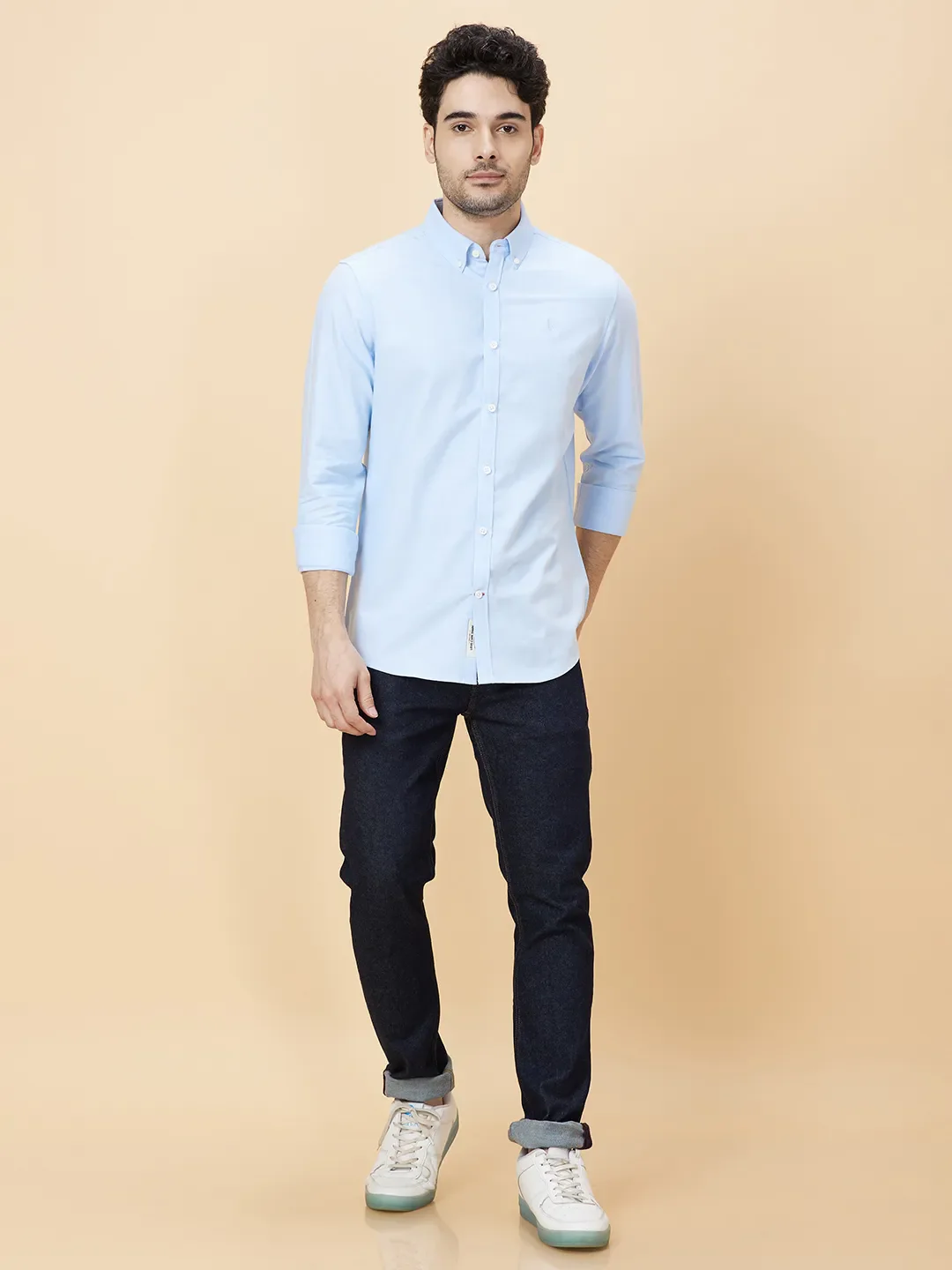 Blue Slim Straight Fit Regular Collar Long Sleeves Men's Shirt by Being Human Clothing - Image 2