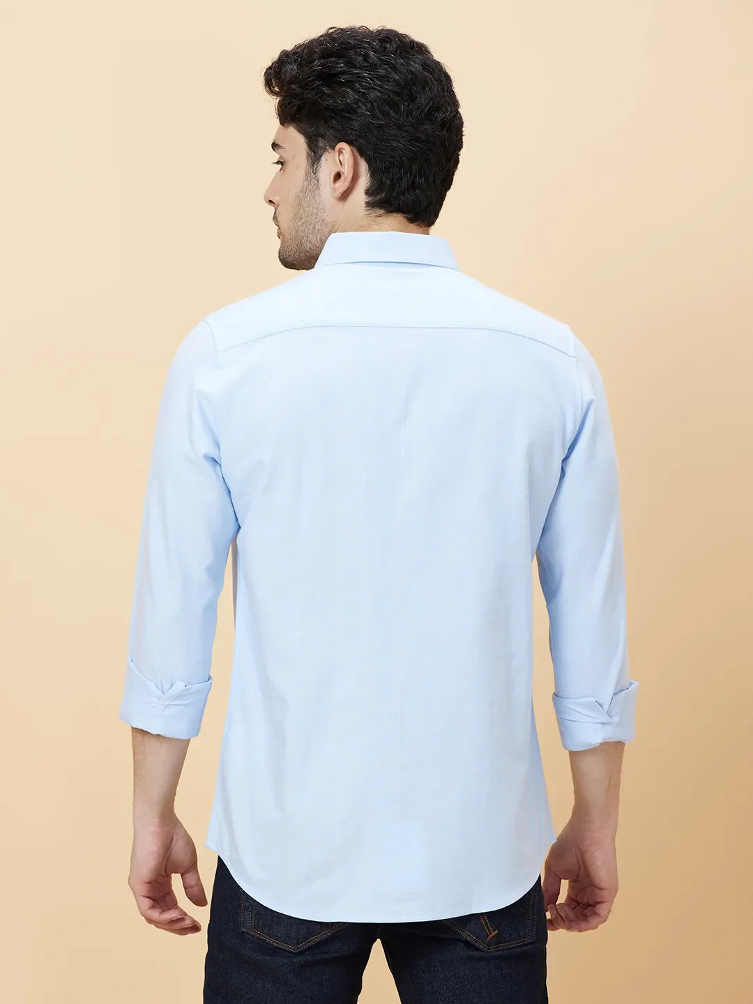 Blue Slim Straight Fit Regular Collar Long Sleeves Men's Shirt by Being Human Clothing - Image 4