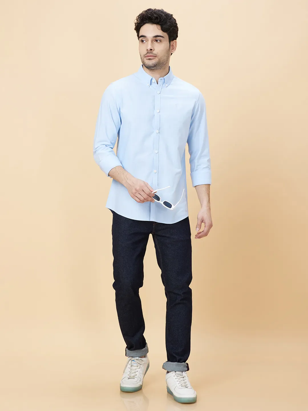 Blue Slim Straight Fit Regular Collar Long Sleeves Men's Shirt by Being Human Clothing - Image 6