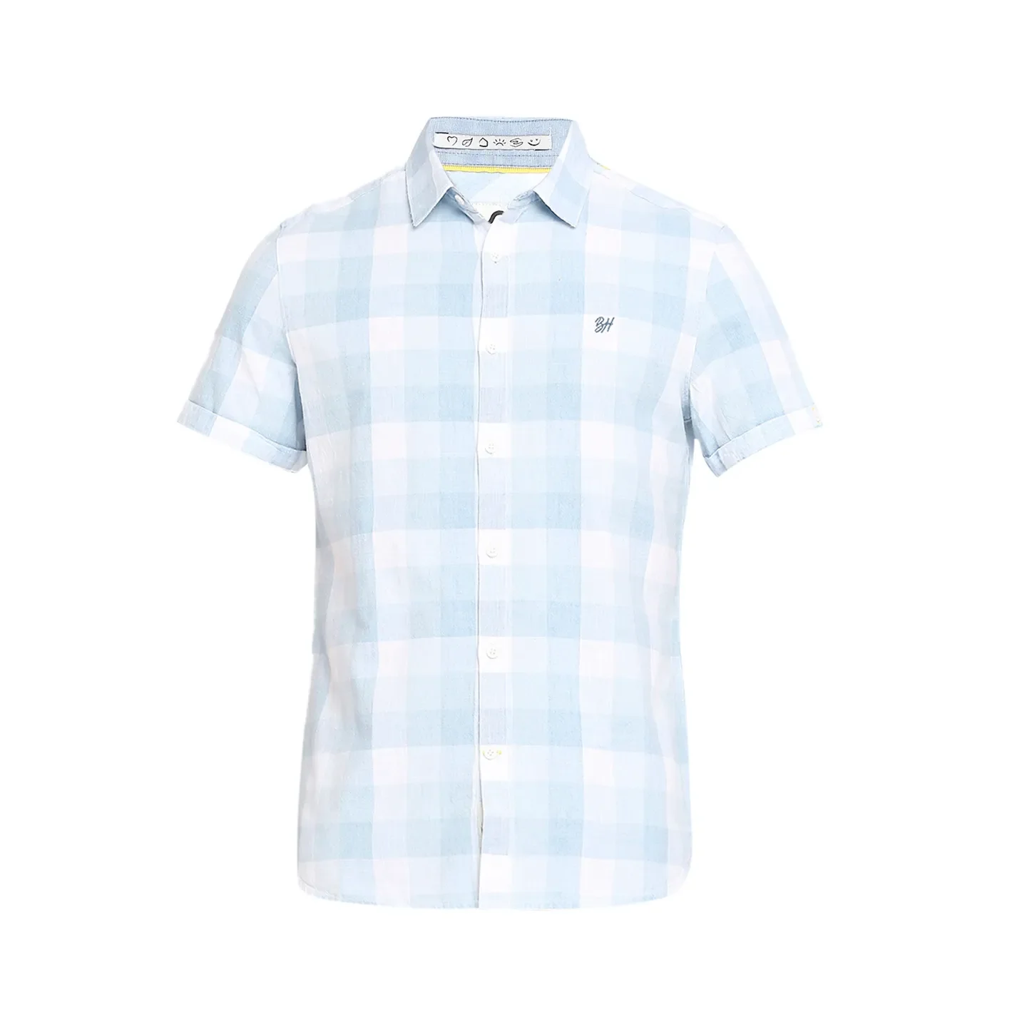 Blue Slim Straight Fit Regular Collar Short Sleeves Cotton Men's Shirt by Being Human Clothing - Image 7