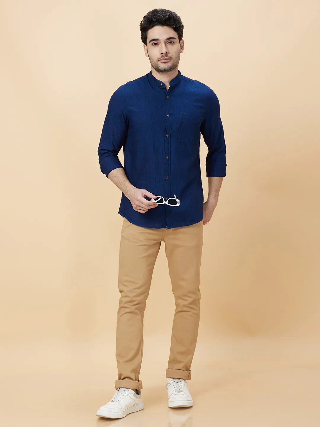 Navy Slim Fit Regular Collar Men's Shirt by Being Human Clothing
