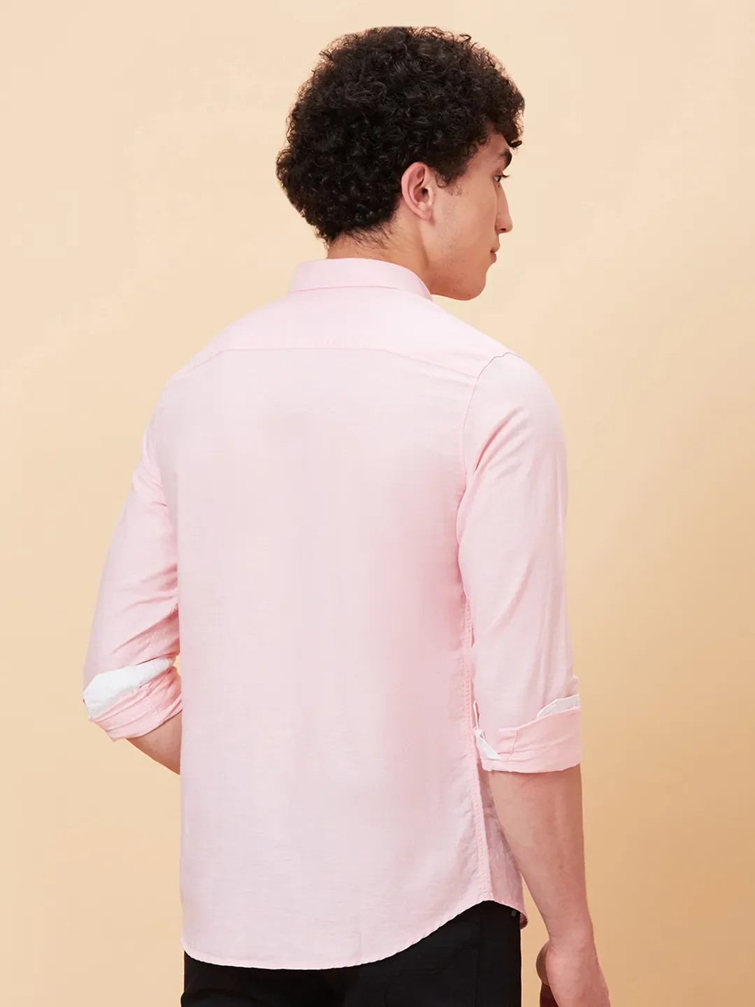 Light Pink Slim Fit Regular Collar Men's Shirt by Being Human Clothing - Image 3