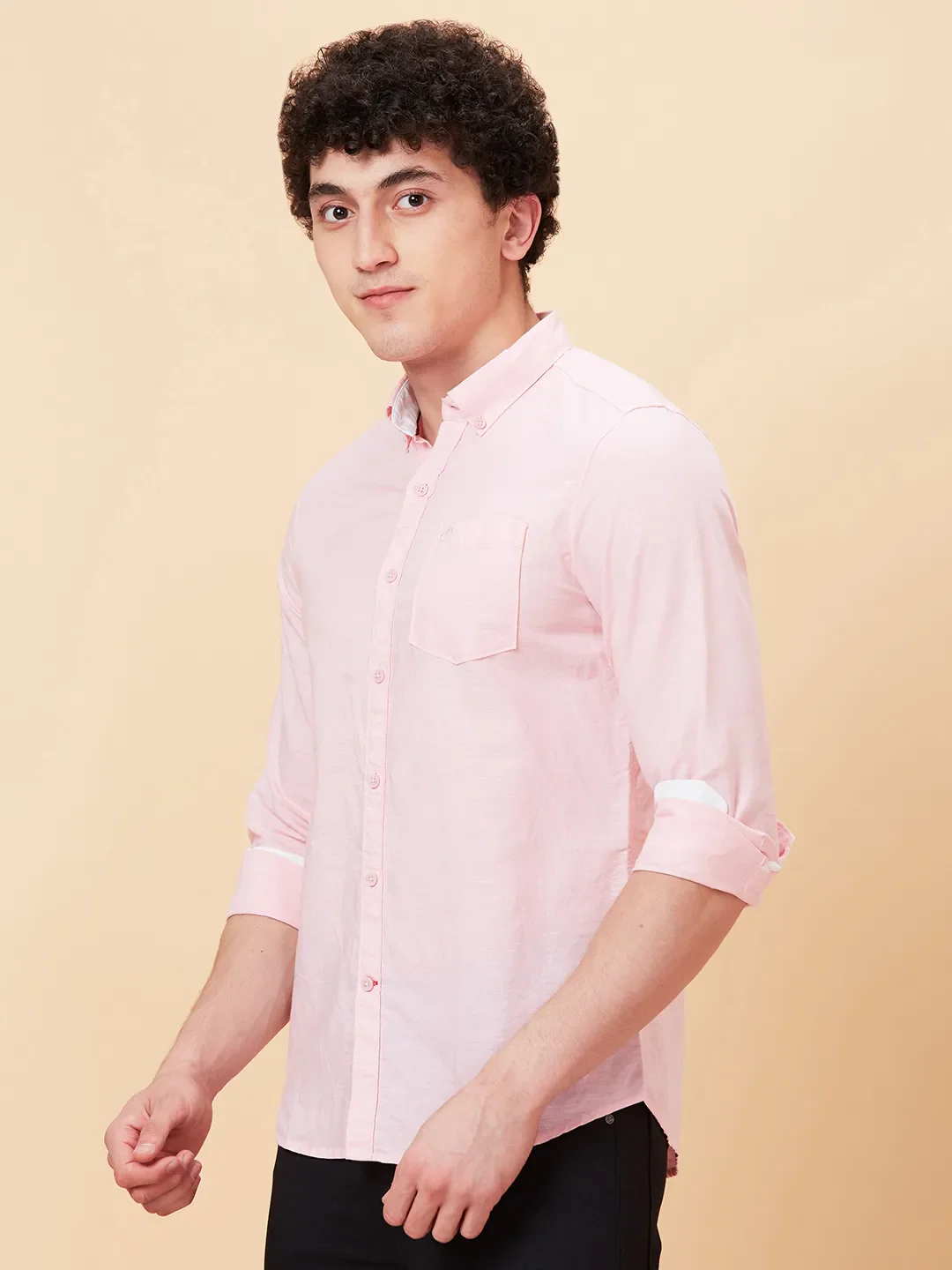 Light Pink Slim Fit Regular Collar Men's Shirt by Being Human Clothing - Image 4