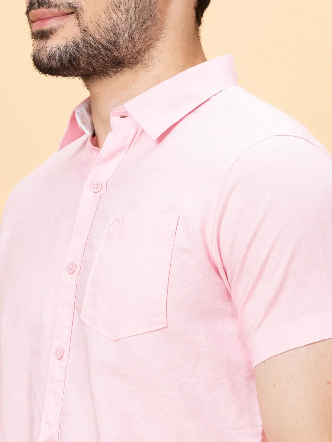Pink Slim Straight Fit Regular Collar Short Sleeves Men's Shirt by Being Human Clothing - Image 5