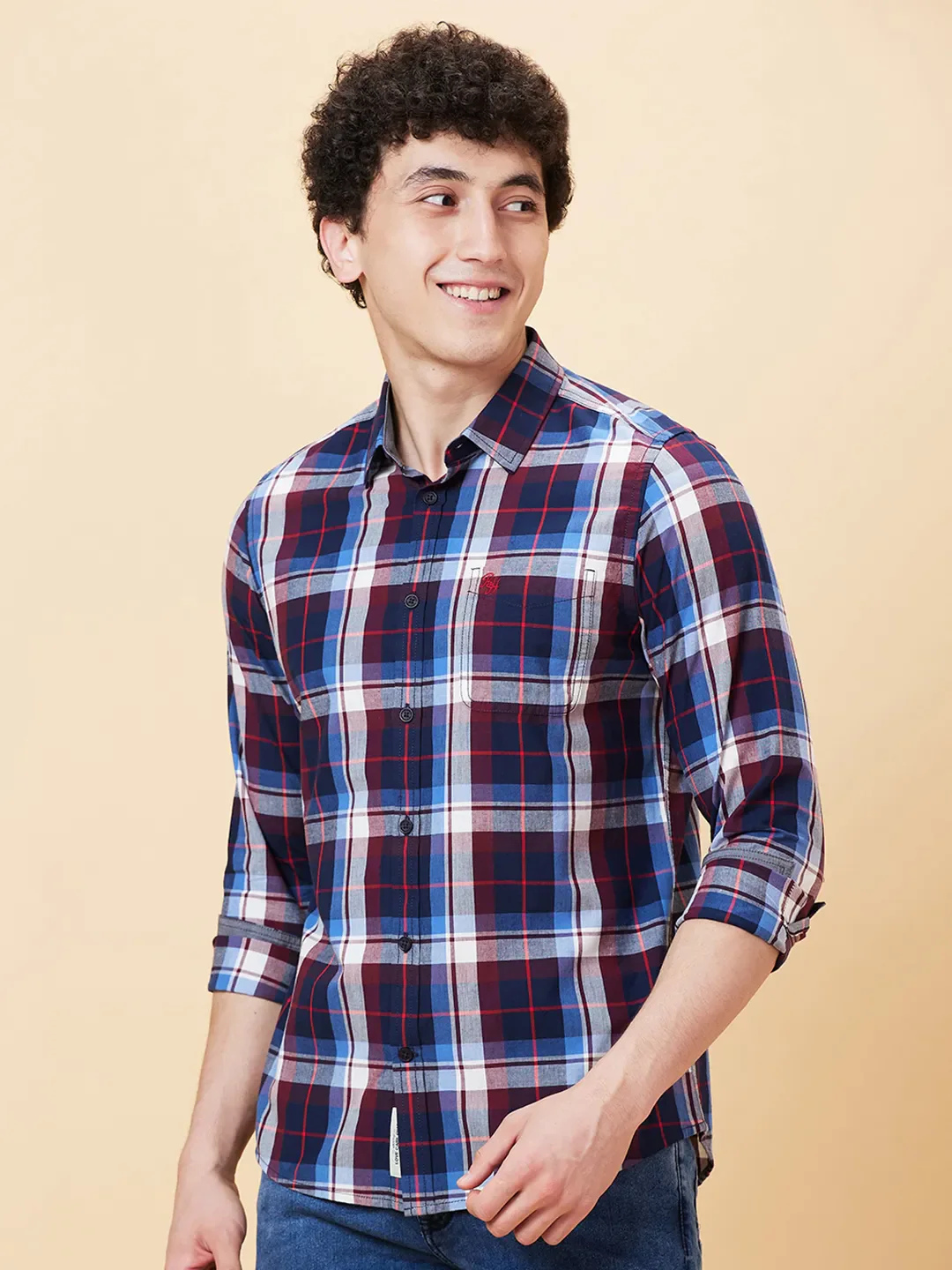 Maroon Slim Fit Regular Collar Men's Shirt by Being Human Clothing - Image 2