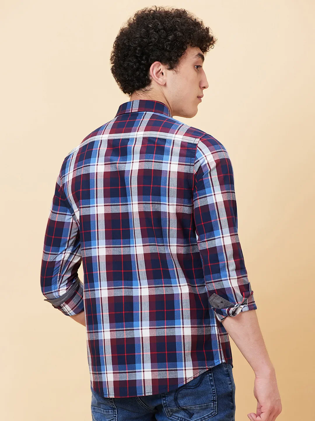 Maroon Slim Fit Regular Collar Men's Shirt by Being Human Clothing - Image 4