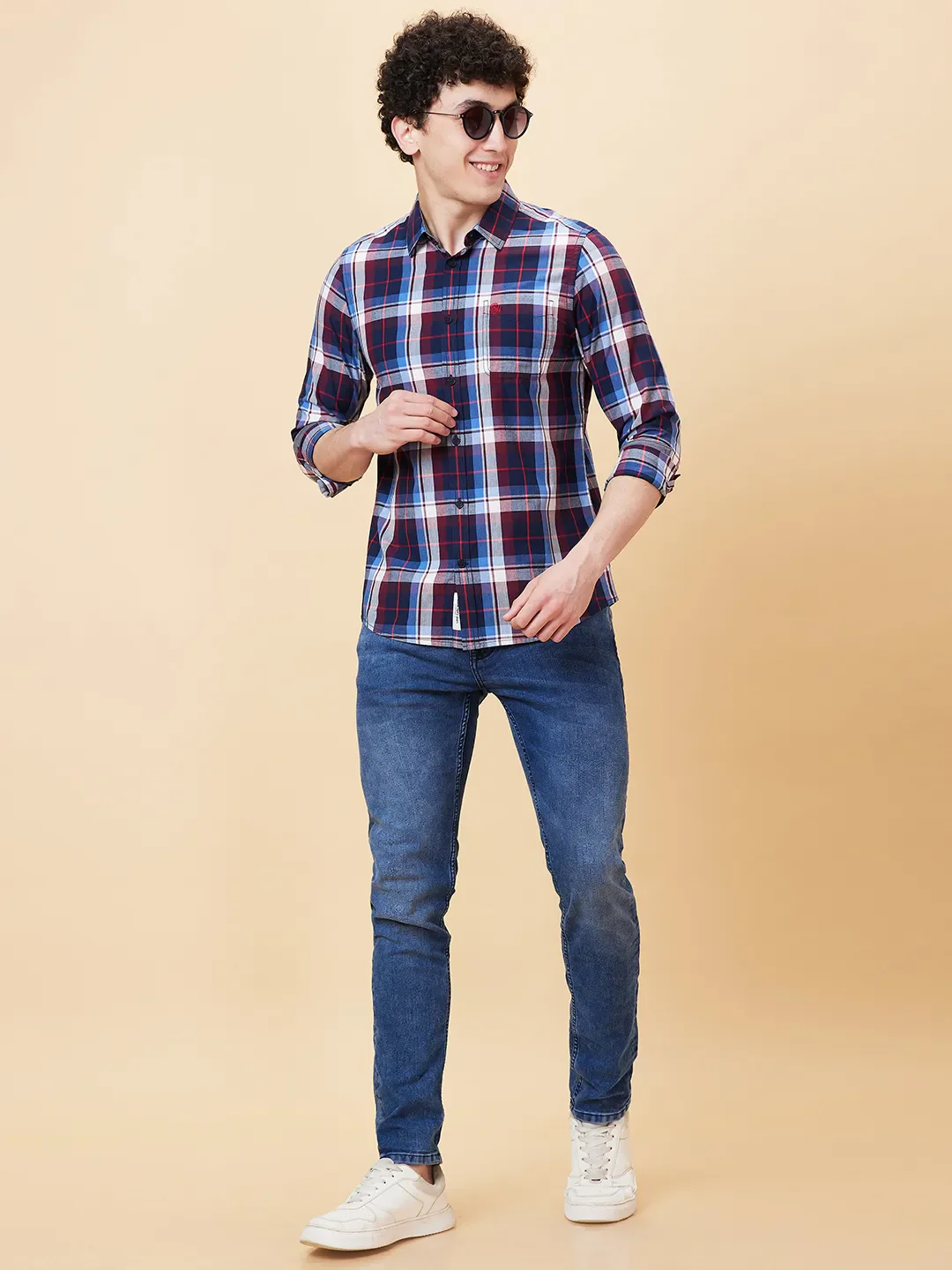 Maroon Slim Fit Regular Collar Men's Shirt by Being Human Clothing - Image 6