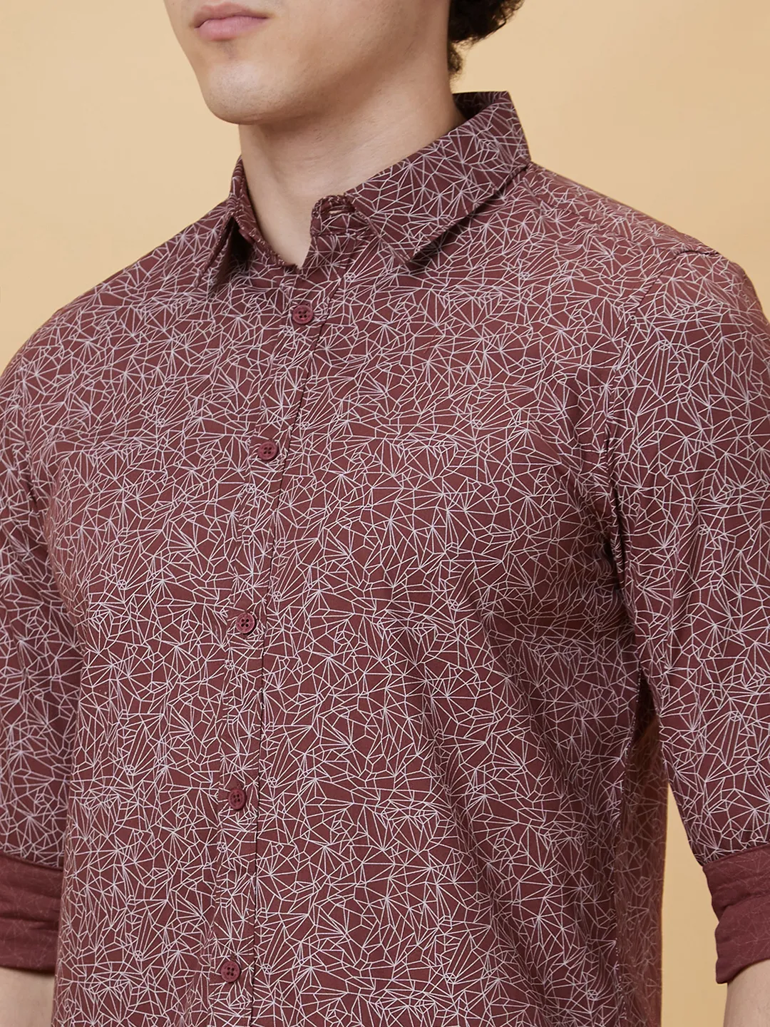 Maroon Slim Fit Regular Collar Men's Shirt by Being Human Clothing - Image 4