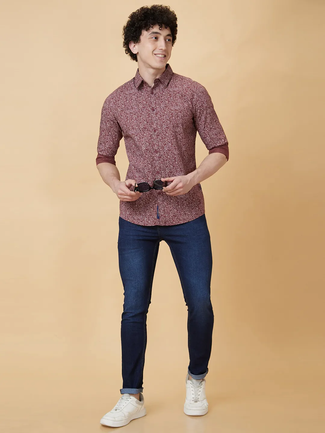 Maroon Slim Fit Regular Collar Men's Shirt by Being Human Clothing - Image 5